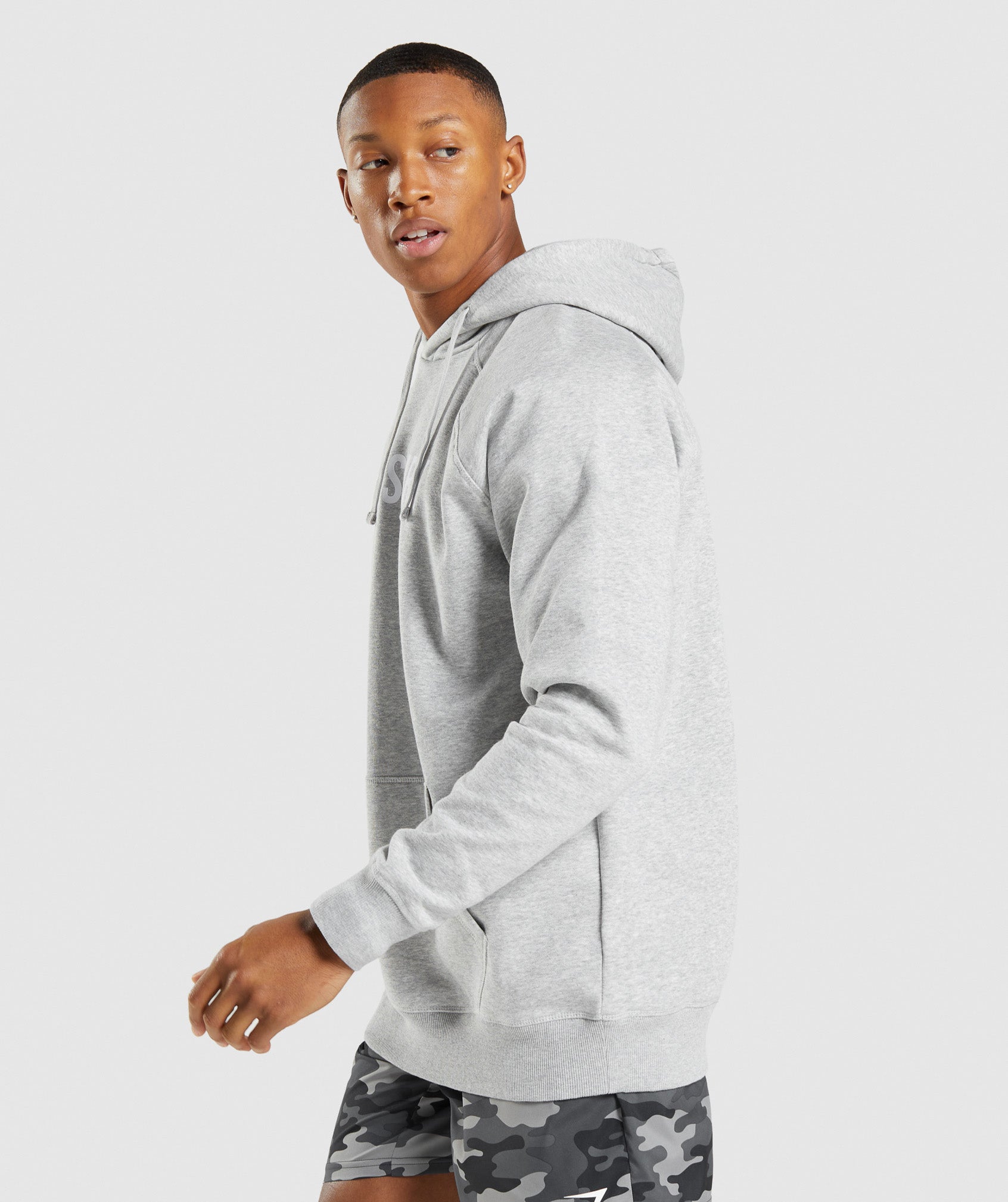 GYMSHARK Apollo Premium Hooded Sweatshirt - Soft Light Grey Marl Pullover for Training & Leisure