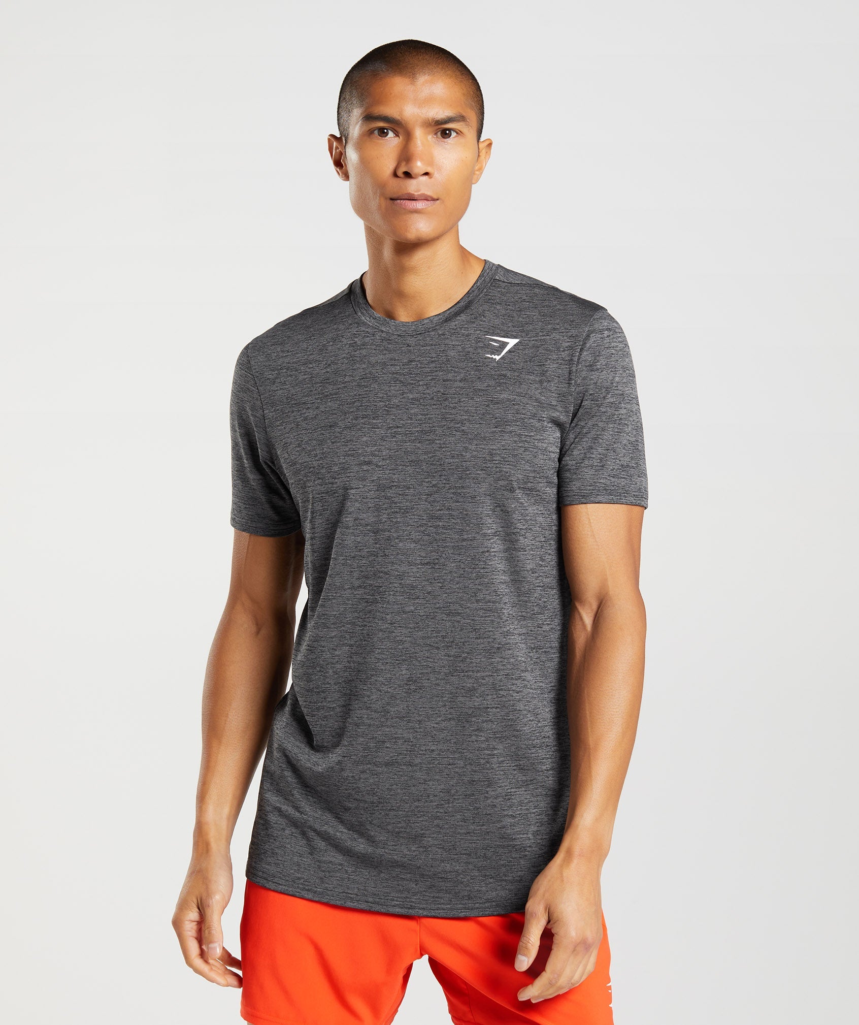 GYMSHARK Gymshark Essential Marled Crew Tee - Shadow Grey/Black Textured Jersey