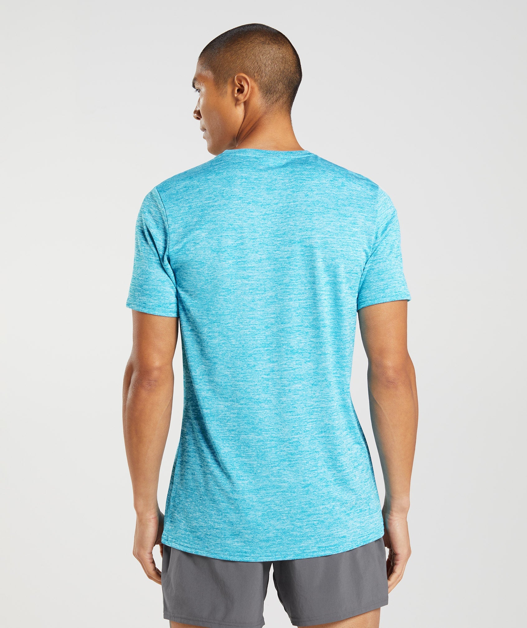 GYMSHARK Gymshark Performance Marl Crew Neck Tee - Shark Blue & White Heather 
