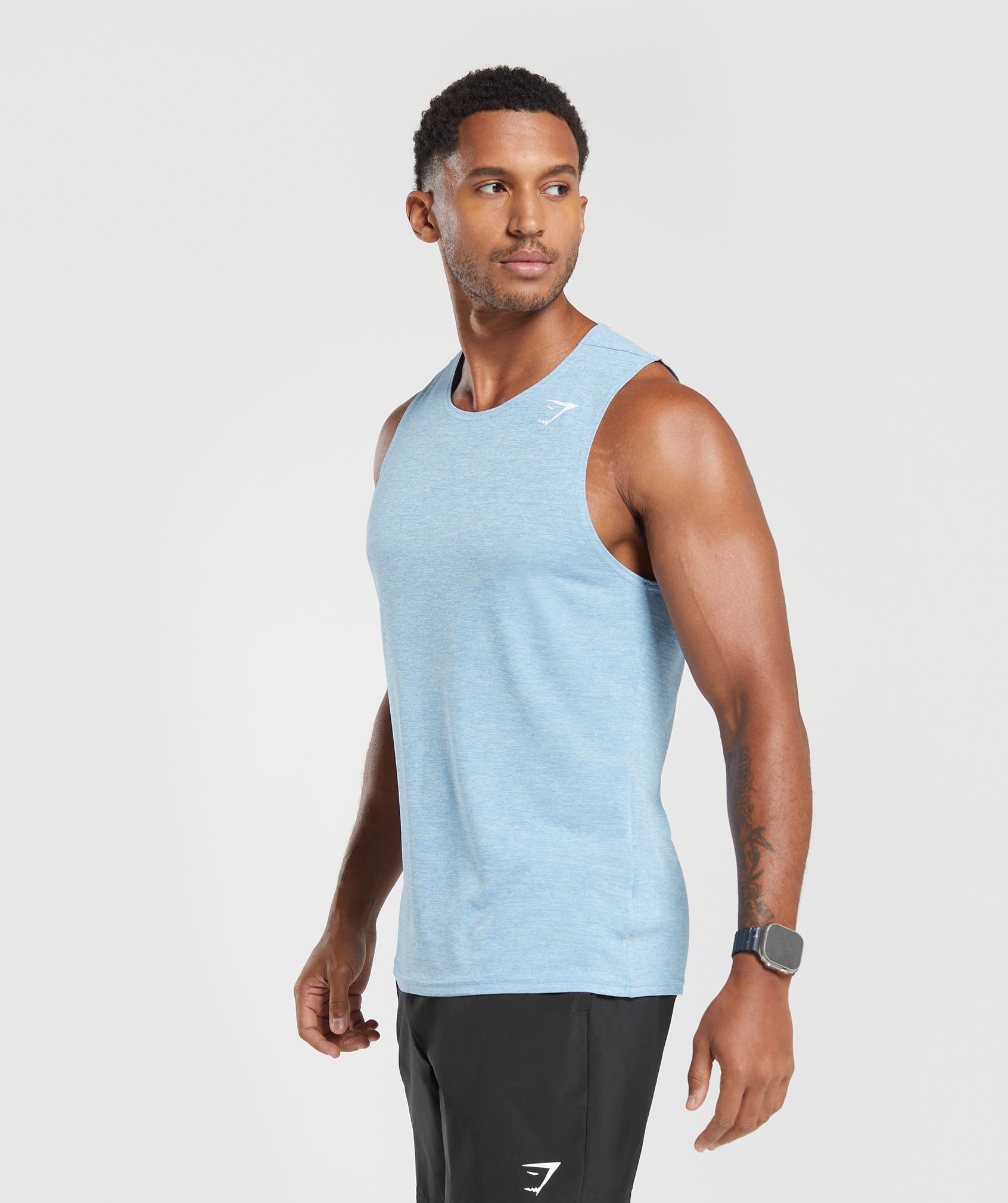 GYMSHARK Arrival Marled Racerback Tank Top - Ozone/Skyline Blue Gradient Fade Design