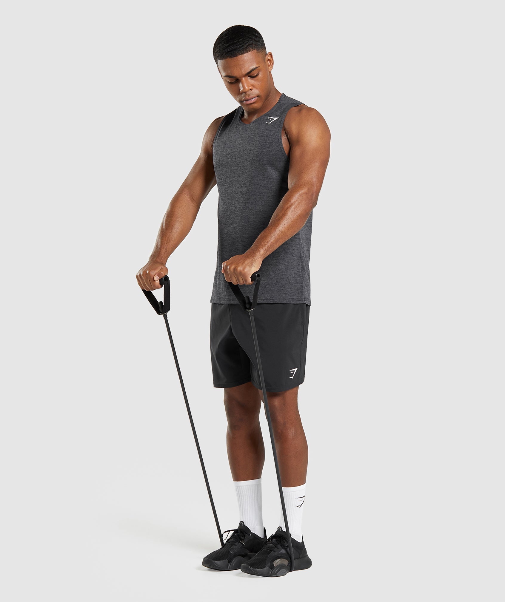 GYMSHARK Slim-Fit Marl Workout Tank Top - Charcoal Heather/Onyx Grey Athletic Shirt