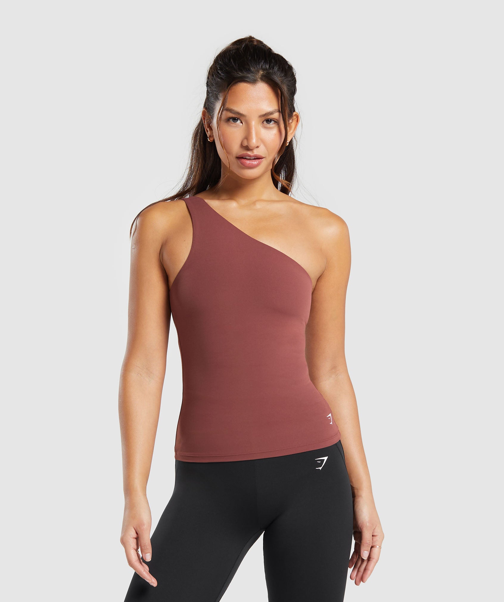 GYMSHARK GYMSHARK Off-Shoulder Cropped Workout Top - Deep Marblewood Tone