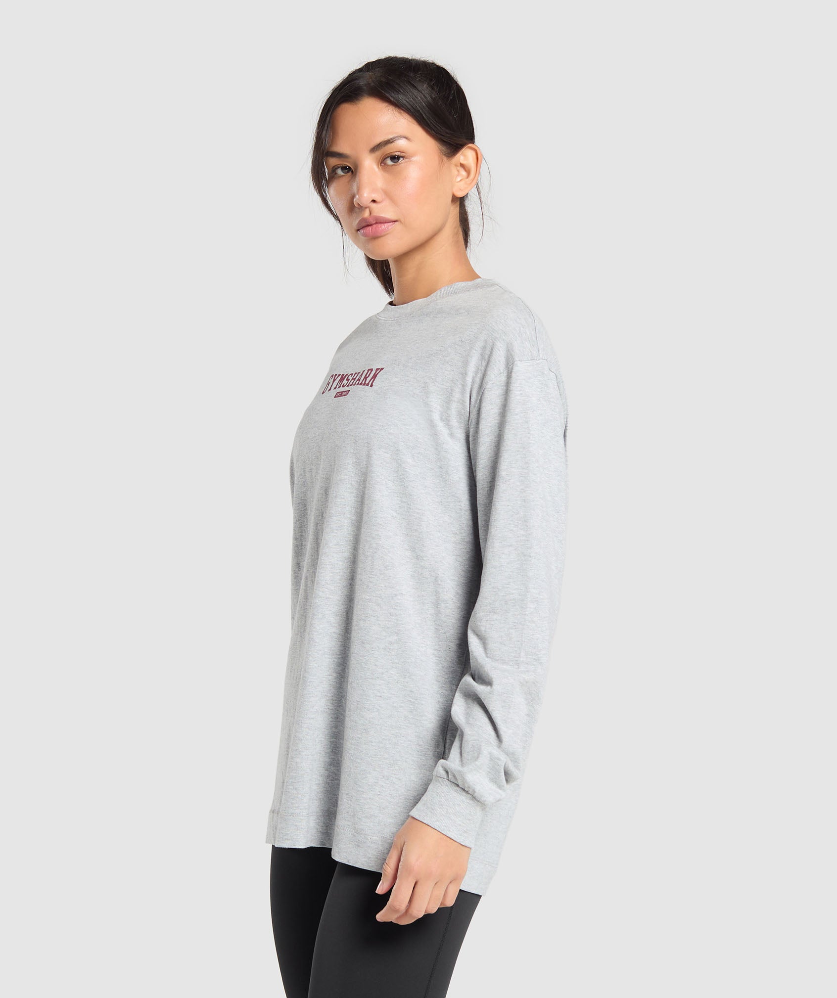 GYMSHARK Gymshark University-Inspired Long Sleeve Crewneck - Soft Grey Marl Athleisure Top 
