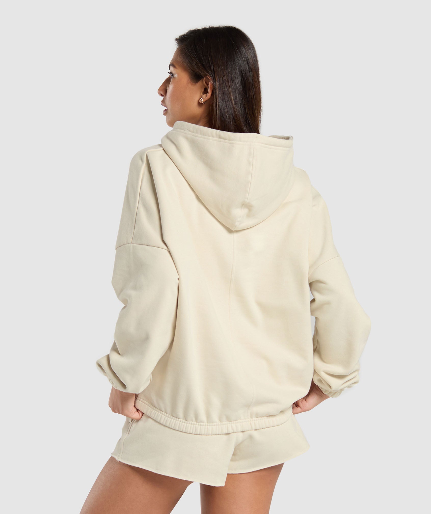 GYMSHARK Gymshark Premium Fleece Oversized Hoodie - Cozy Winter Wear in Soft Ecru White