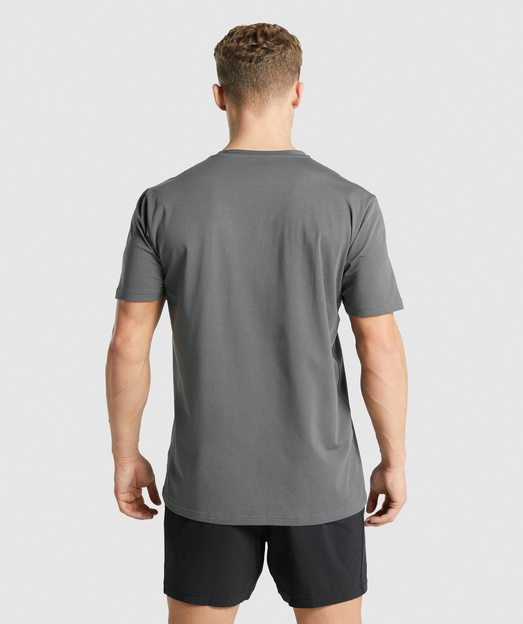 GYMSHARK Men's Workout Tee with Textured Block Design - Comfort Fit Dark Charcoal Grey 