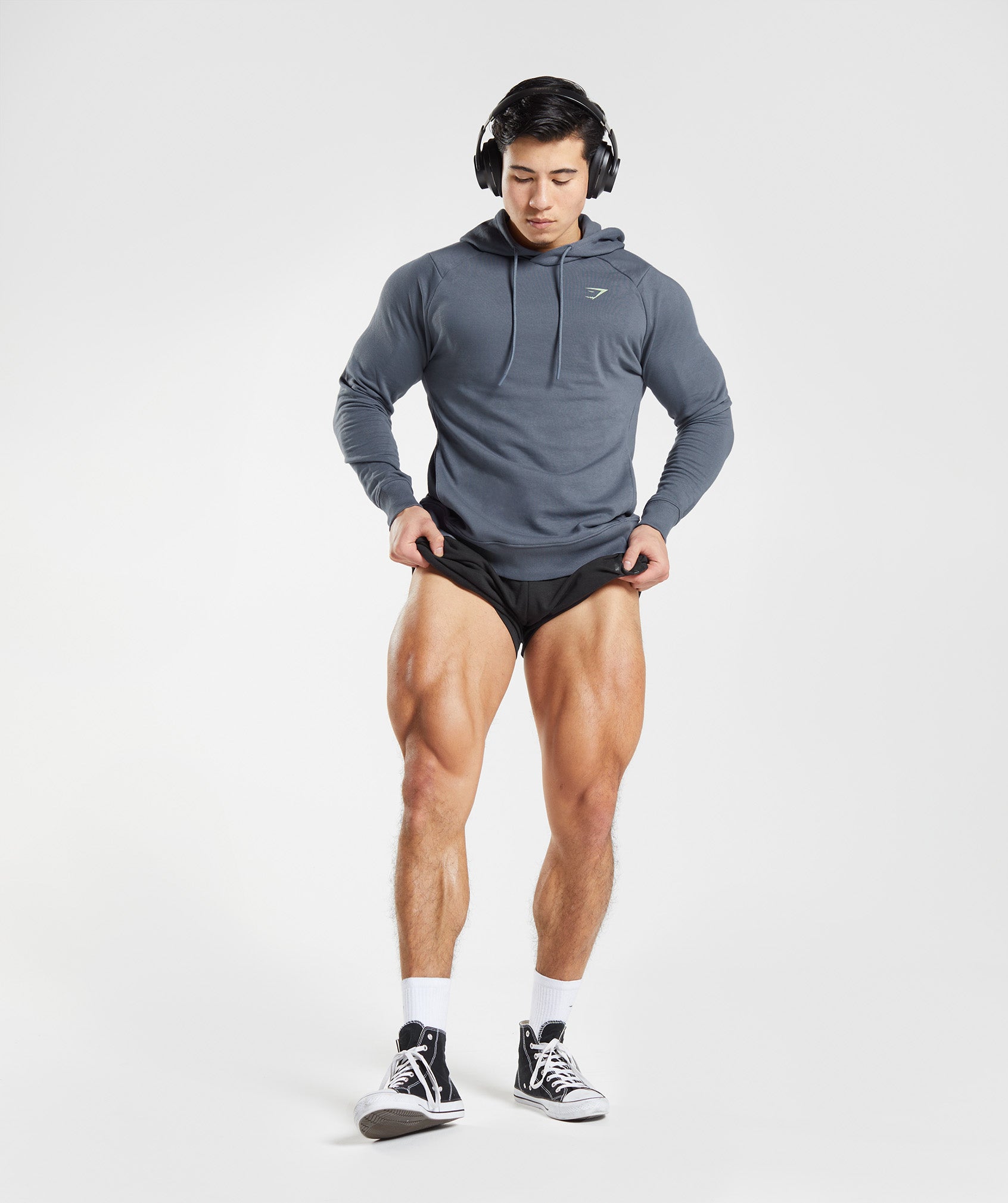 GYMSHARK Heavyweight Fleece-Lined Pullover Hoodie - Midnight Blue Comfort Fit 