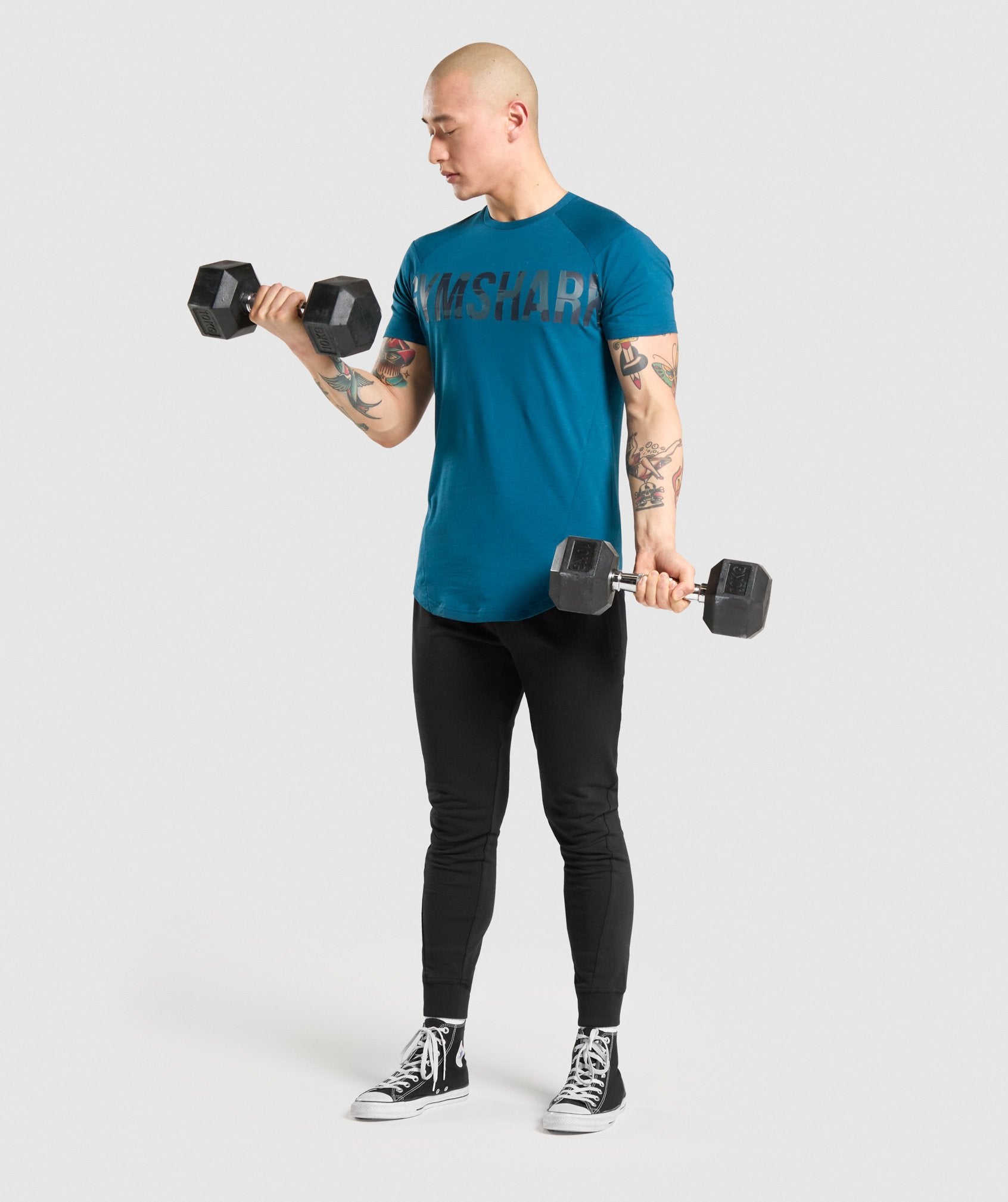 GYMSHARK STRENGTHWEAR Iconic Training Tee - Moss Green Camo Print Workout Essential 