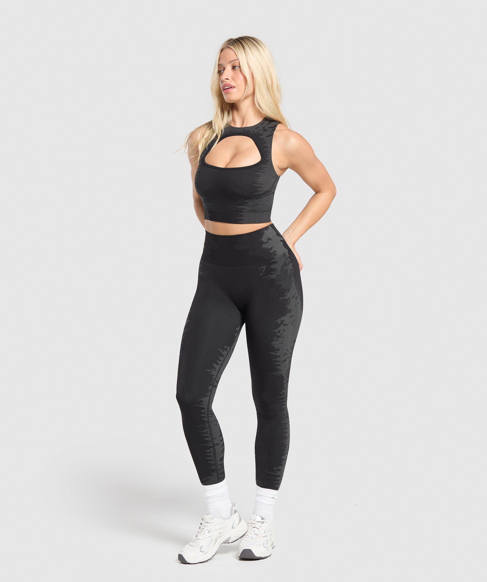 GYMSHARK Gymshark Mesh-Panel High-Waisted Training Tights - Black & Graphite Grey 