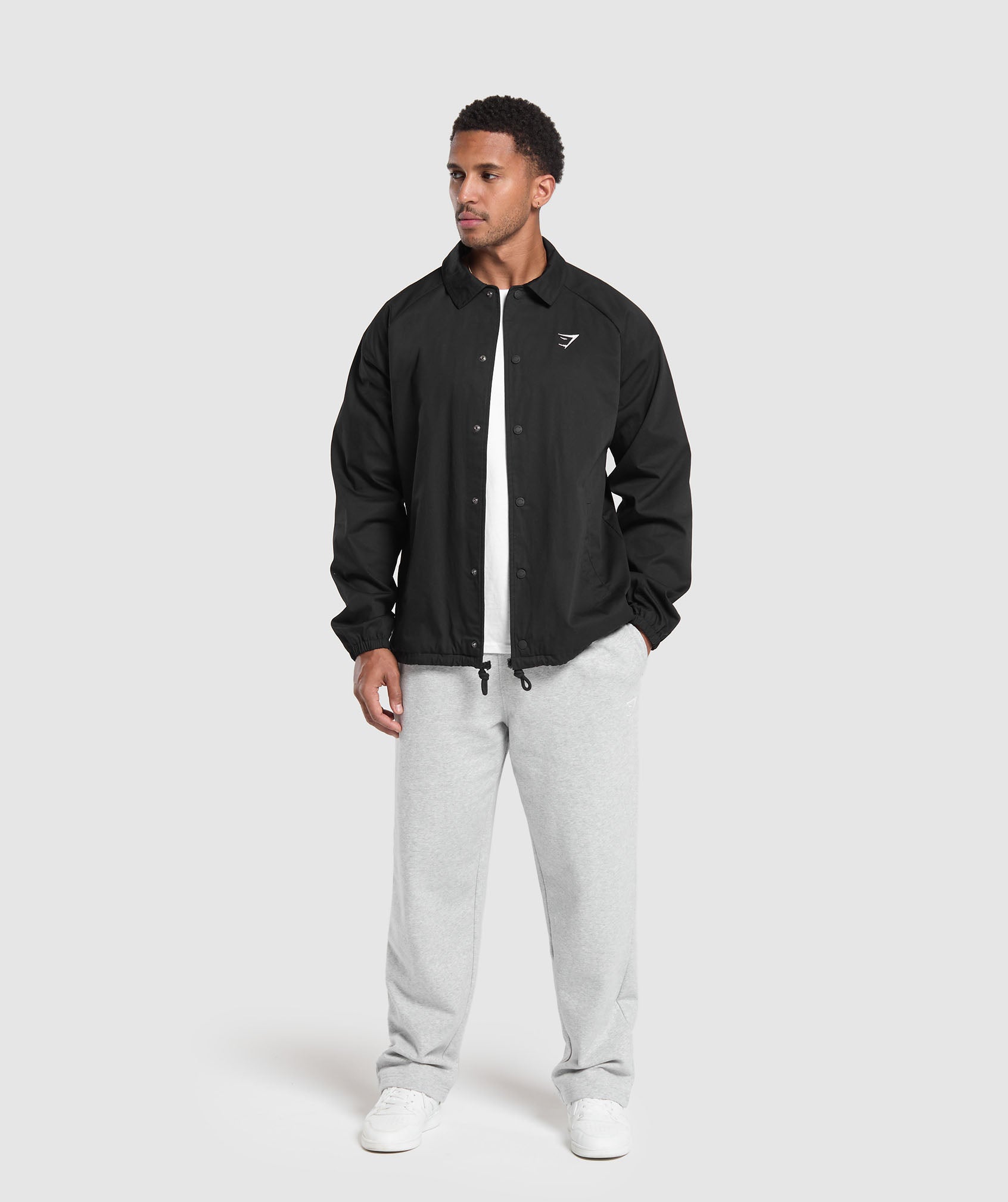 GYMSHARK Premium Structured Coach Jacket - Classic Black Windbreaker 