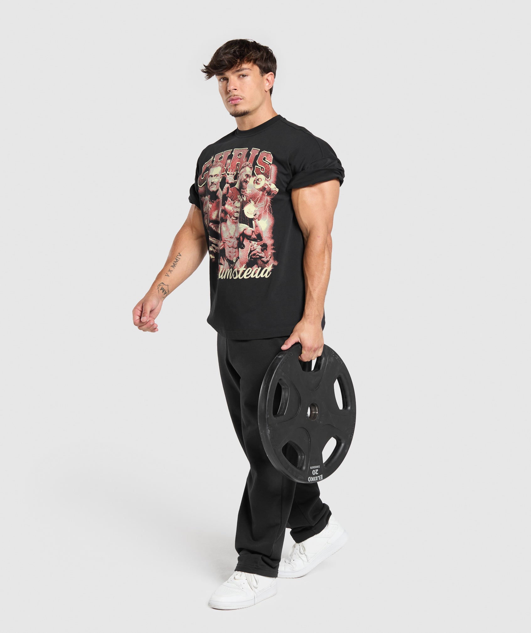 GYMSHARK Vintage Chris Bumstead Muscle Tee - Distressed Graphic Crewneck (Jet Black) 