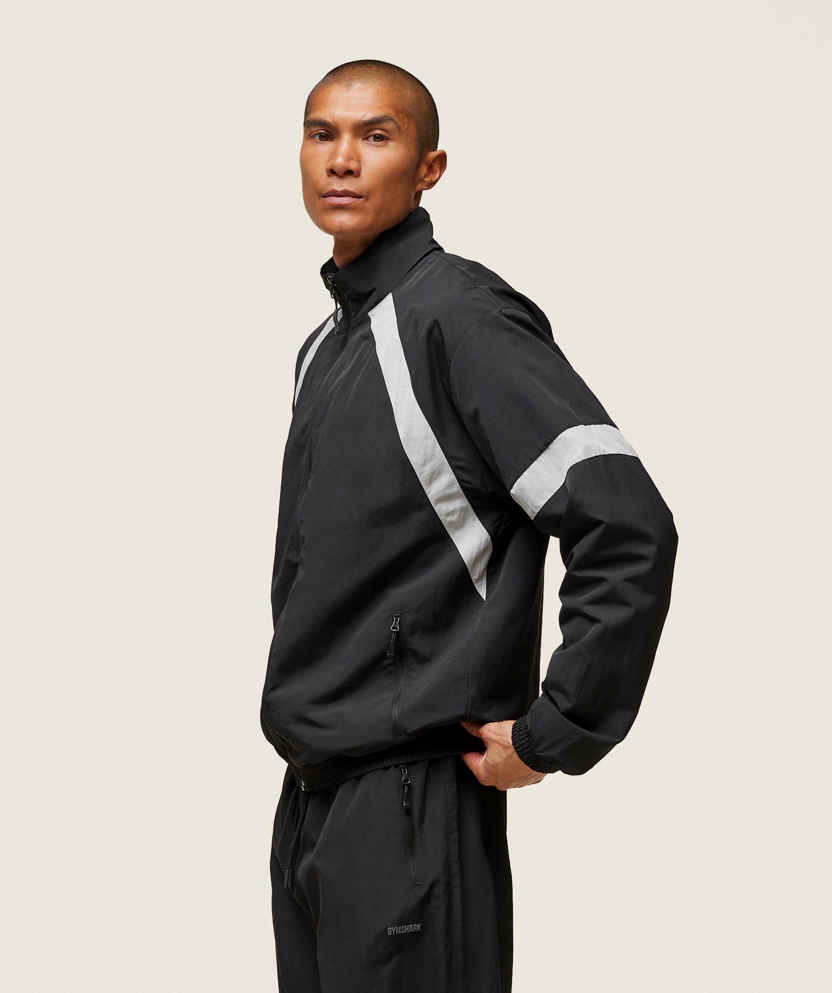 GYMSHARK Gymshark Performance Coach Track Jacket - Lightweight Training Top in Black & Tame Grey 