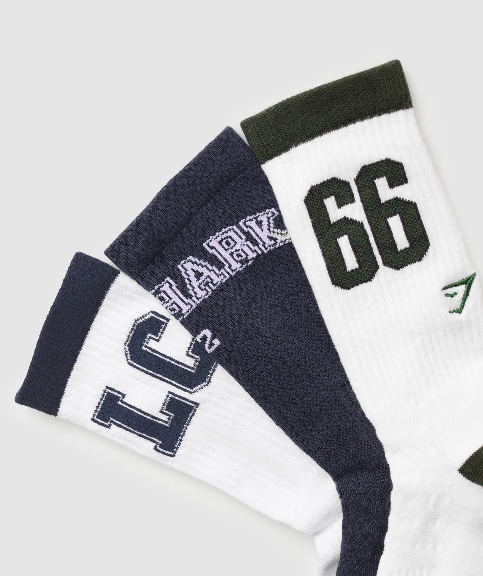 GYMSHARK Gymshark University Performance Crew Socks 3-Pack - White/Navy/Olive 