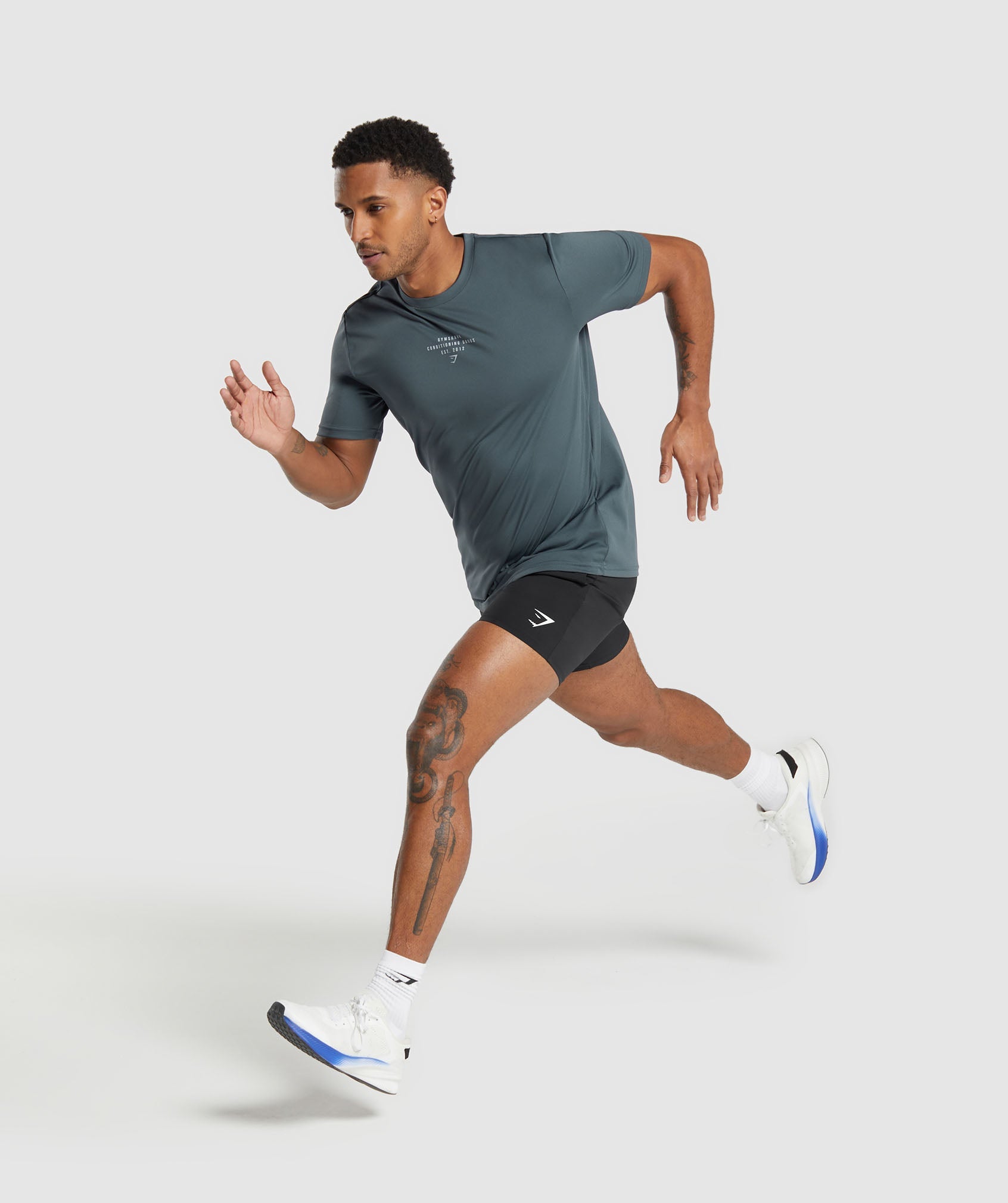 GYMSHARK Athletic-Fit Performance Tee - Breathable Titanium Blue Workout Top