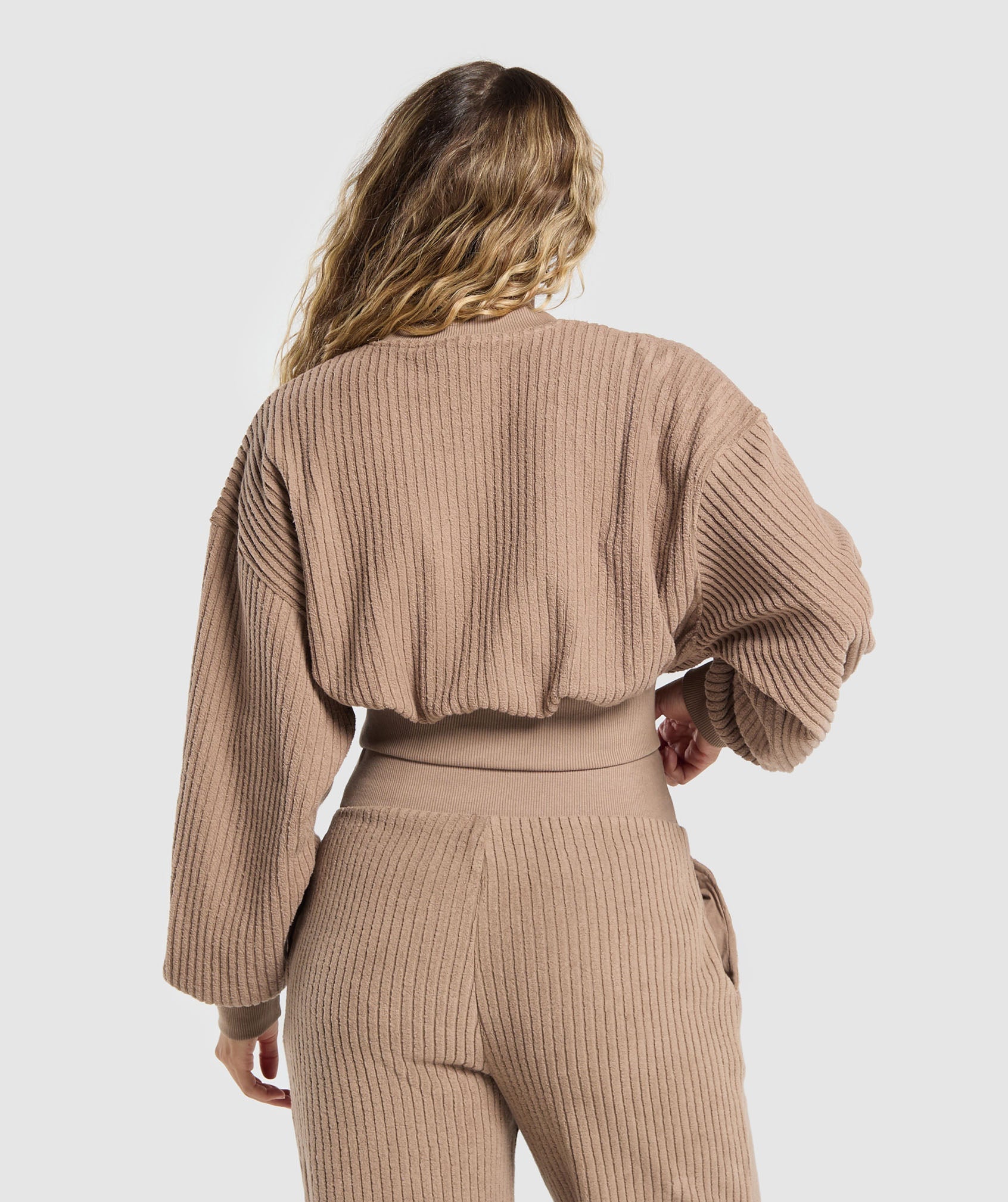 GYMSHARK Gymshark Short-Sleeve Corduroy Knit Top in Rich Chestnut Brown 