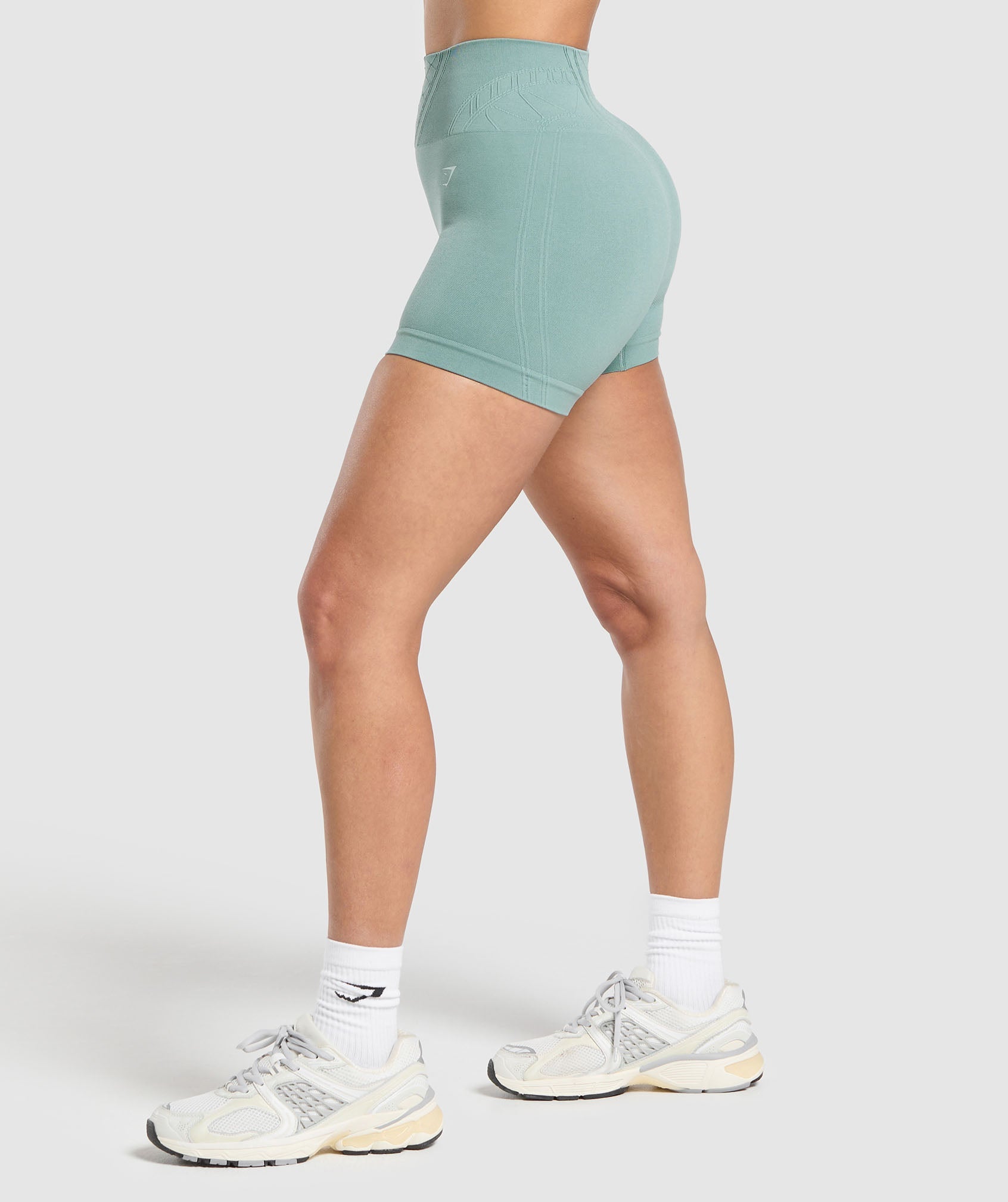 GYMSHARK Seamless Training Shorts with Corset Design - Sky Blue Tonal Stitching 