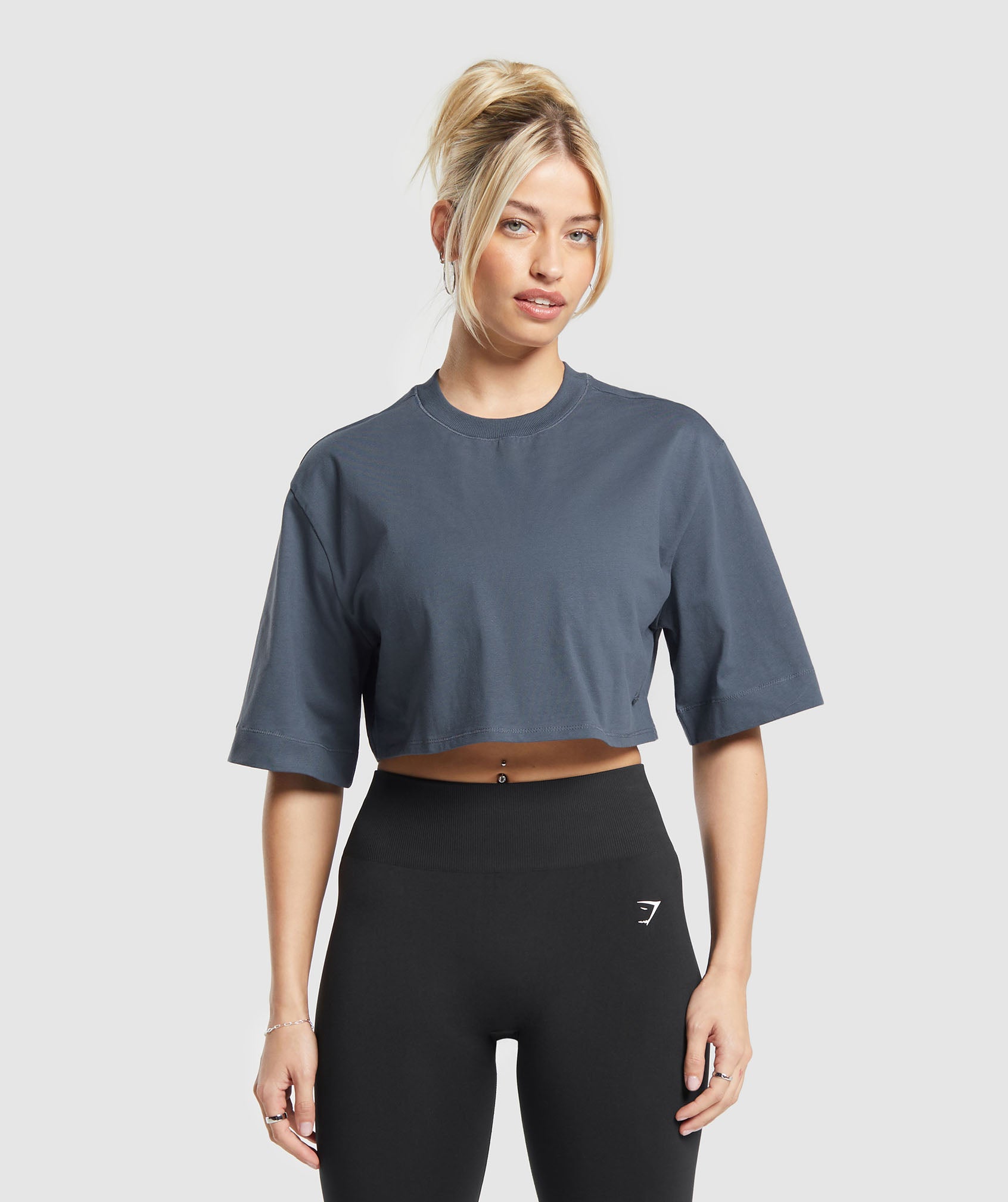 GYMSHARK Gymshark Soft Cotton Relaxed Fit Cropped Tee - Titanium Blue