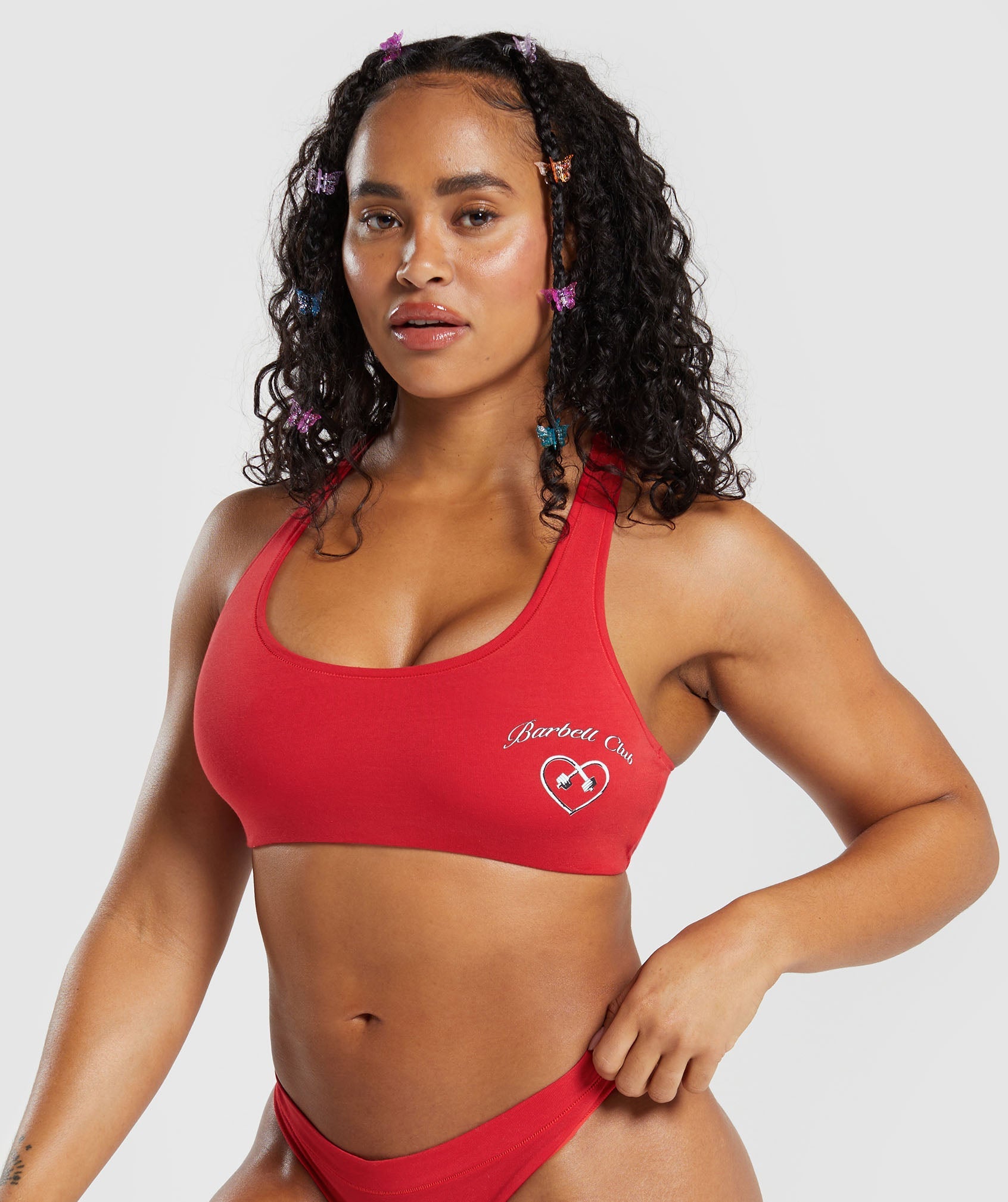 GYMSHARK Comfort-Fit Cotton Sports Bra with Artistic Print | Berry Jam Red