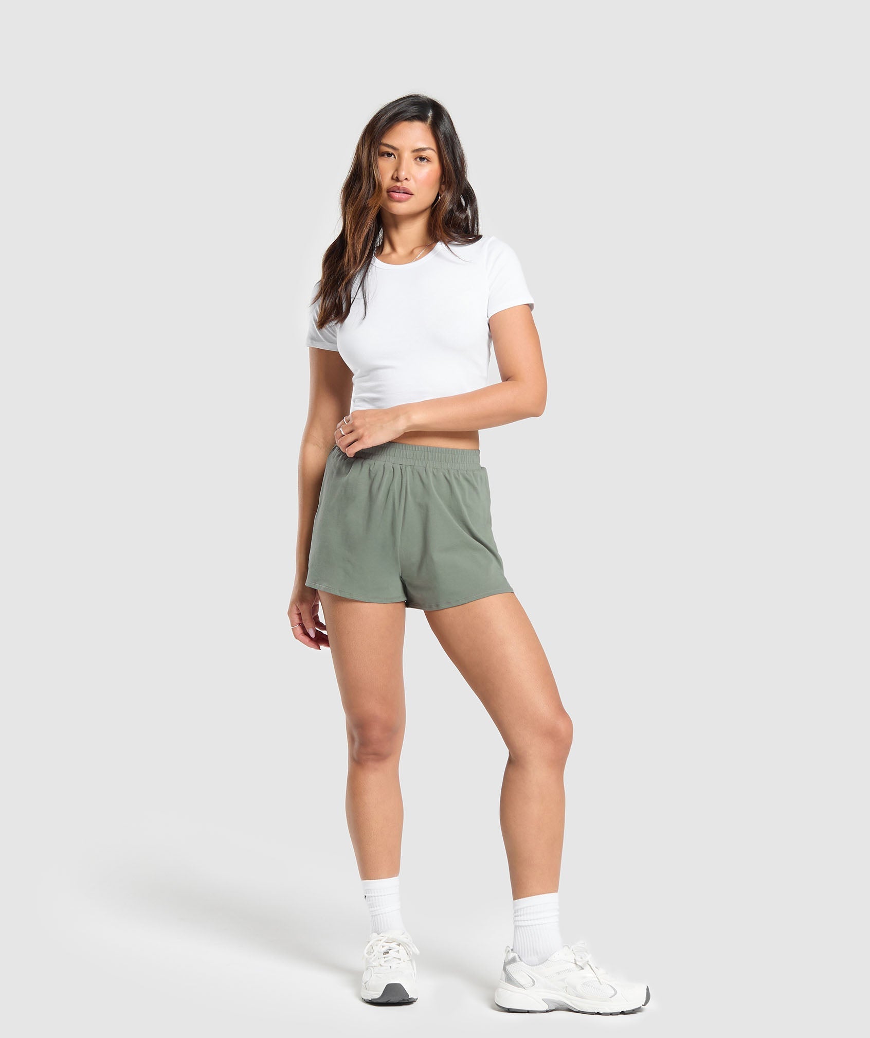 GYMSHARK Soft Cotton Training Shorts - Comfort Fit in Unit Green 