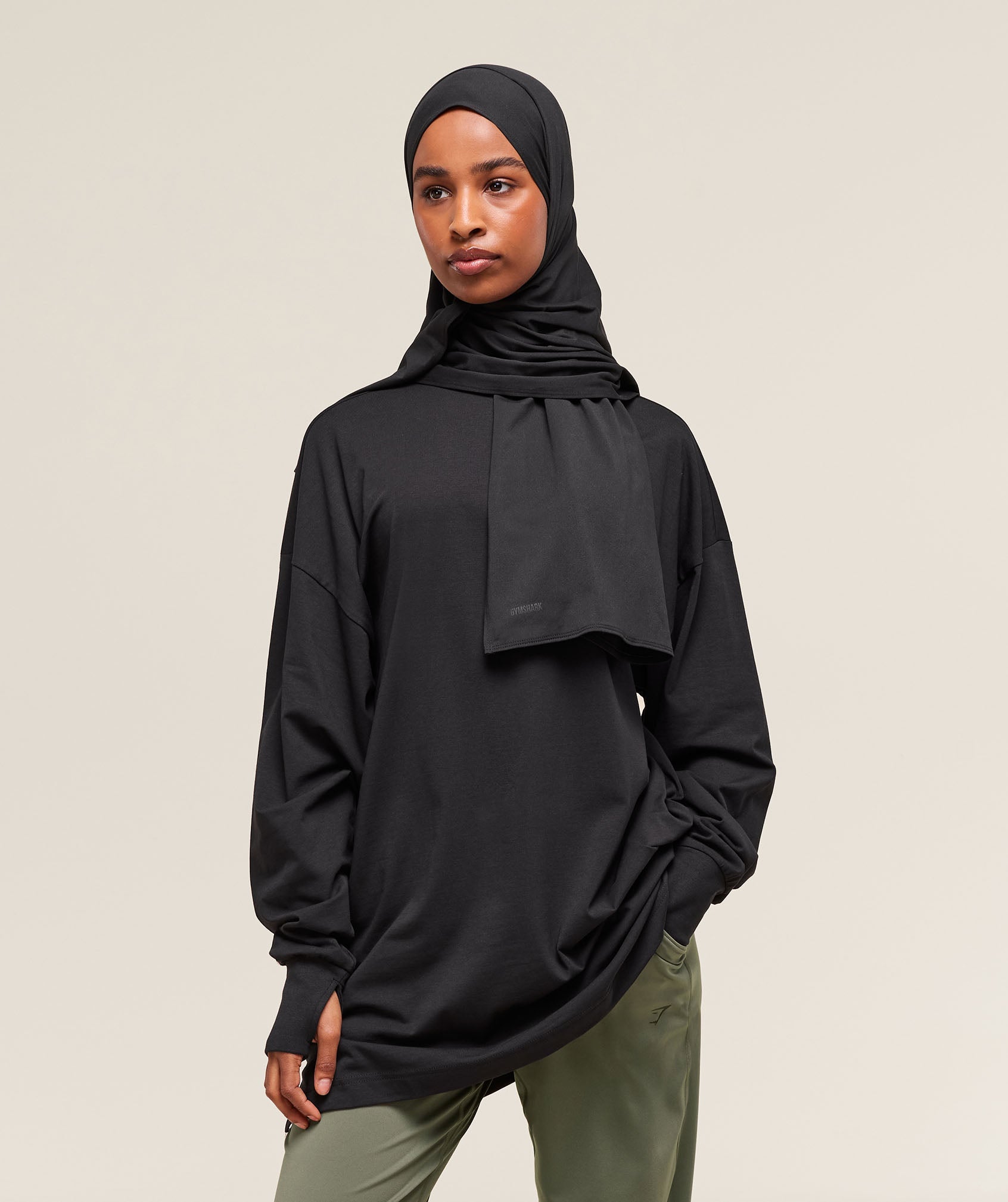 GYMSHARK Premium Longline Cotton Long-Sleeve Tee - Black