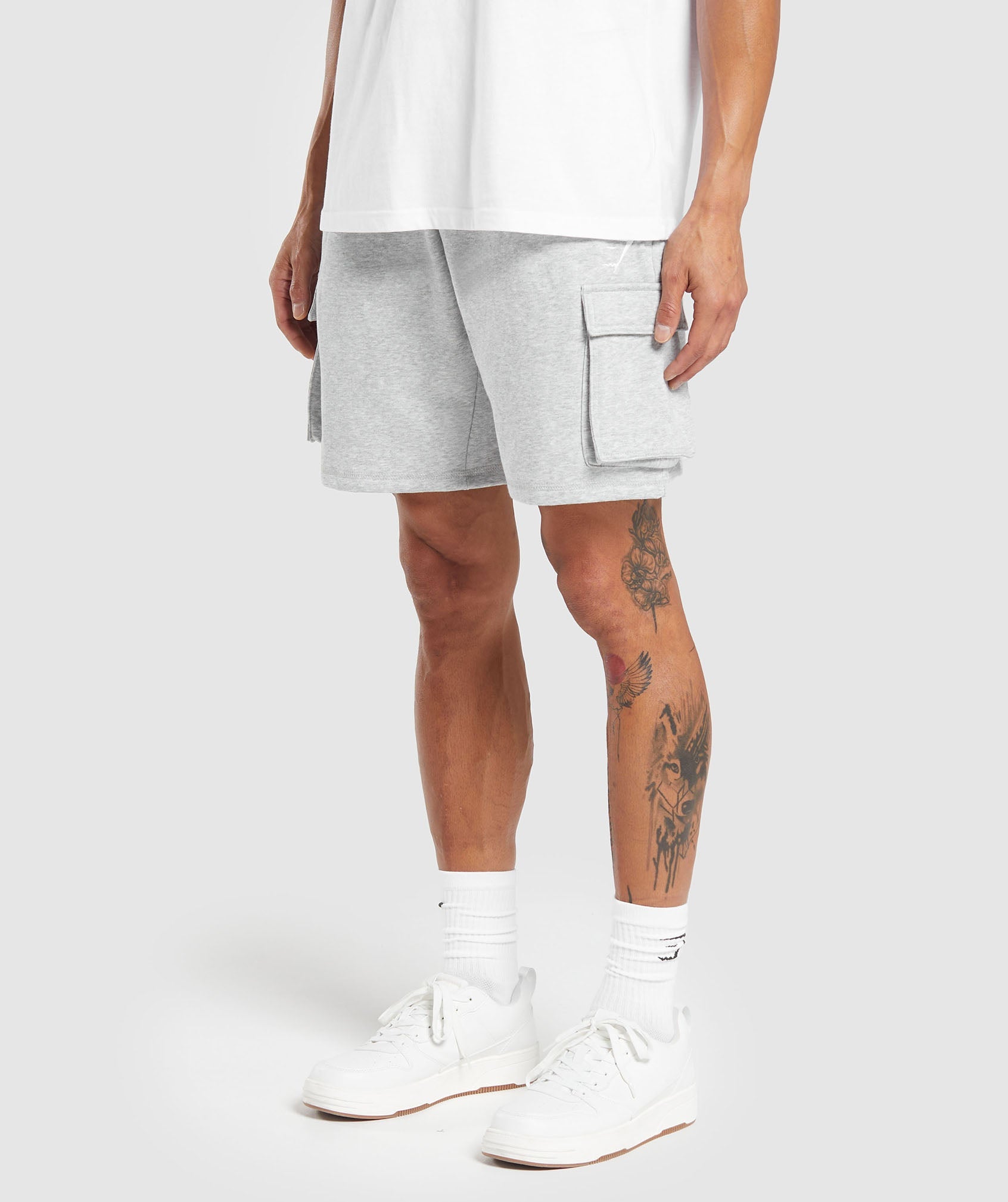 GYMSHARK Gymshark Men's Workout Cargo Shorts 7 Inch - Lightweight Heathered Grey 