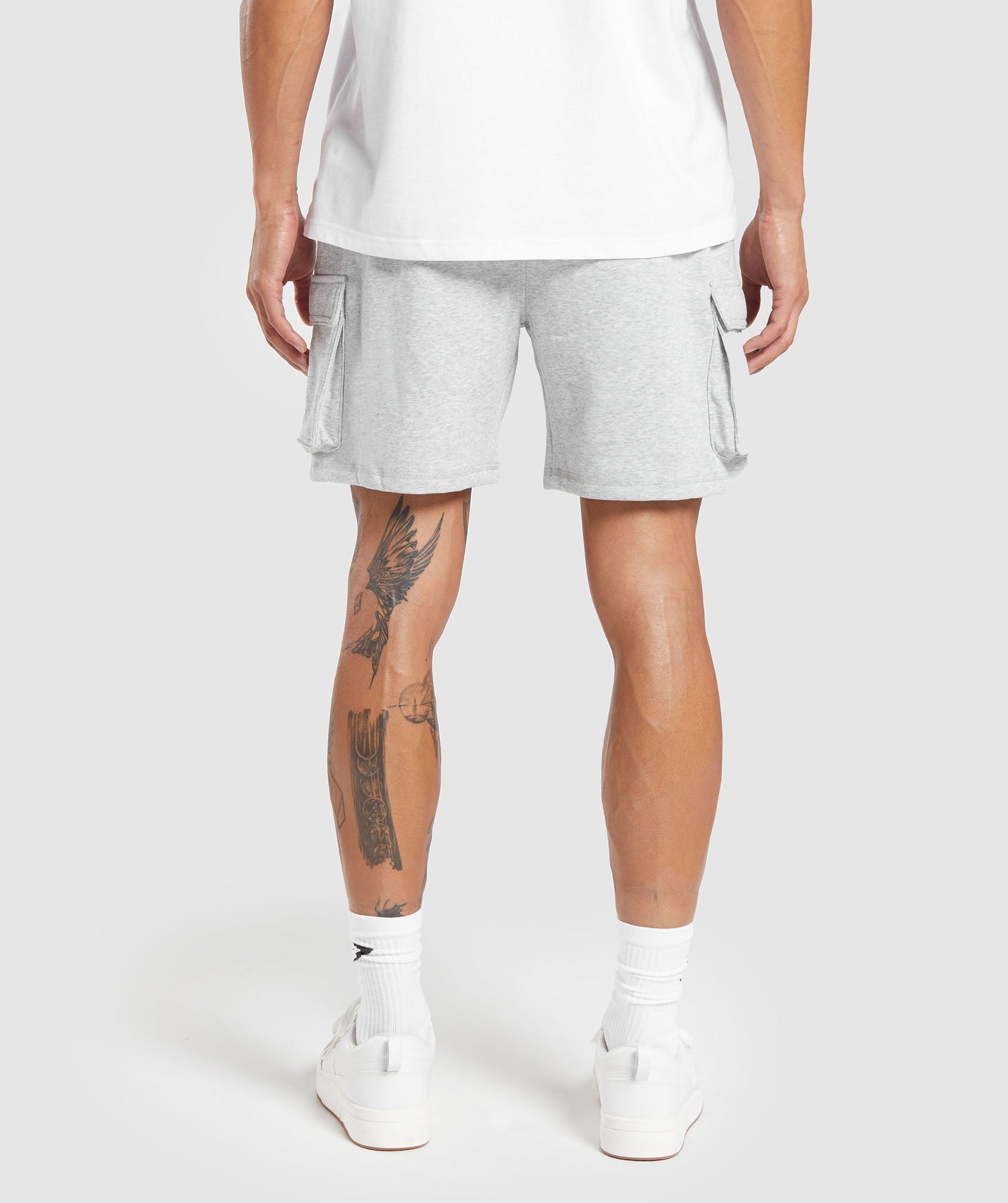 GYMSHARK Gymshark Men's Lightweight Cargo Training Shorts - Heather Gray Marl Performance Fabric 