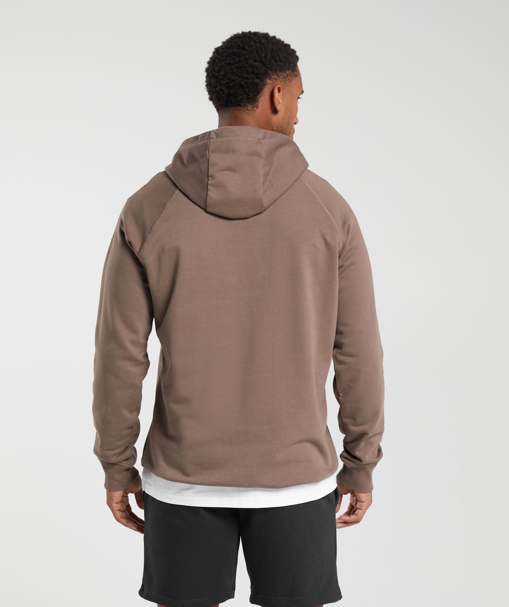 GYMSHARK Embroidered Crest Zip Hoodie | Premium Truffle Brown Pullover 
