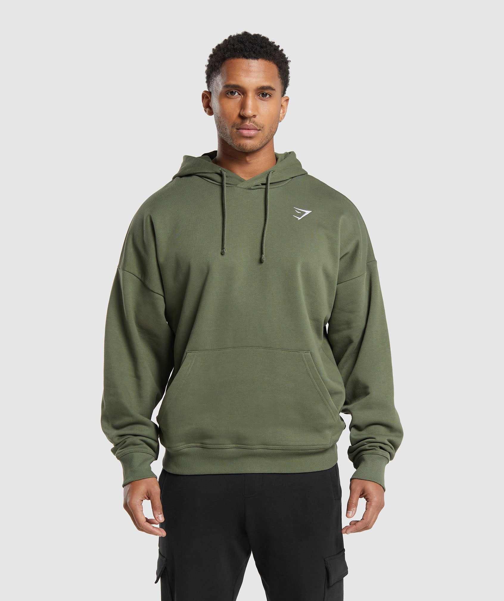 GYMSHARK Gymshark Crest Relaxed-Fit Oversized Hooded Sweatshirt - Olive Green