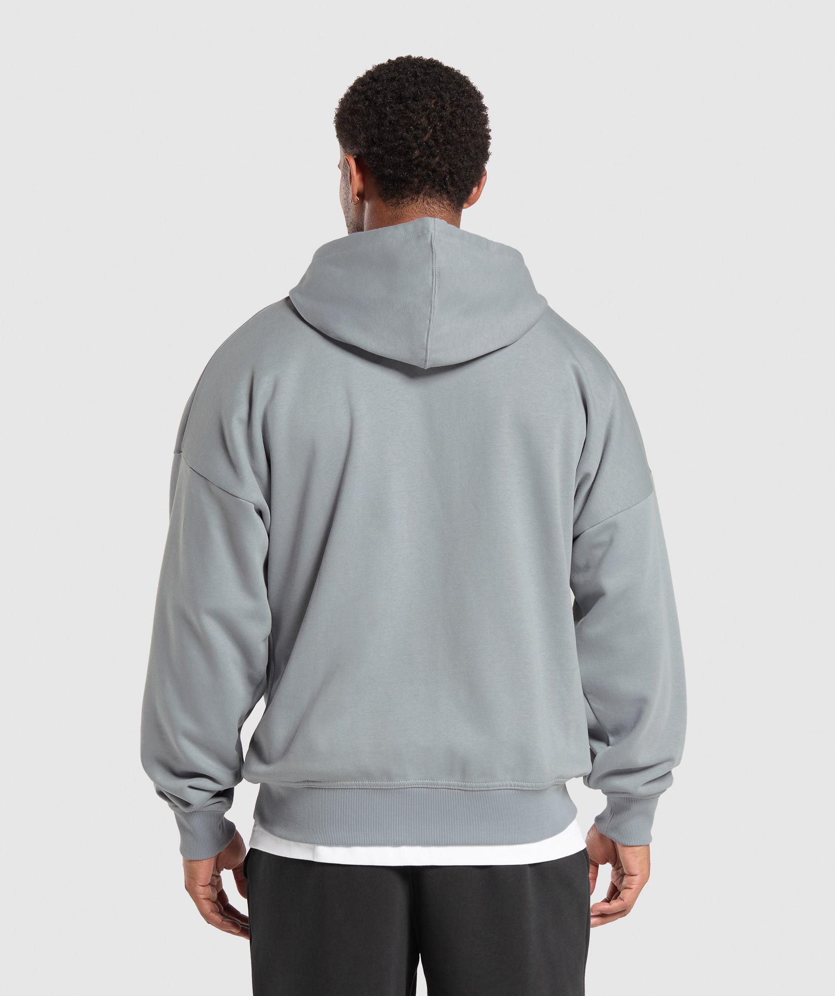 GYMSHARK Oversized Crest Full-Zip Hooded Sweatshirt in Washed Denim Grey 