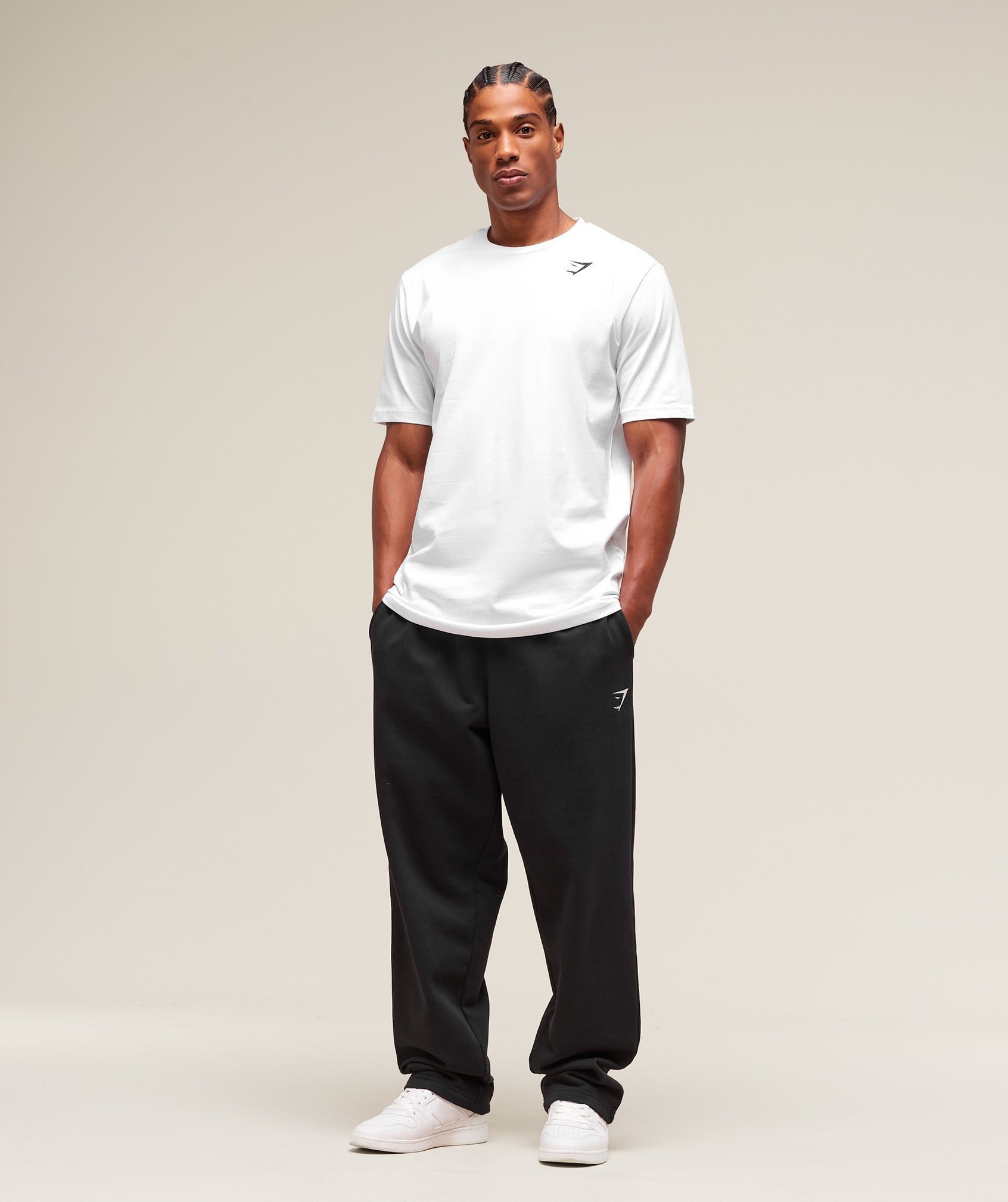 GYMSHARK Embroidered Logo Tall Fit Crew Neck Tee - Premium White 