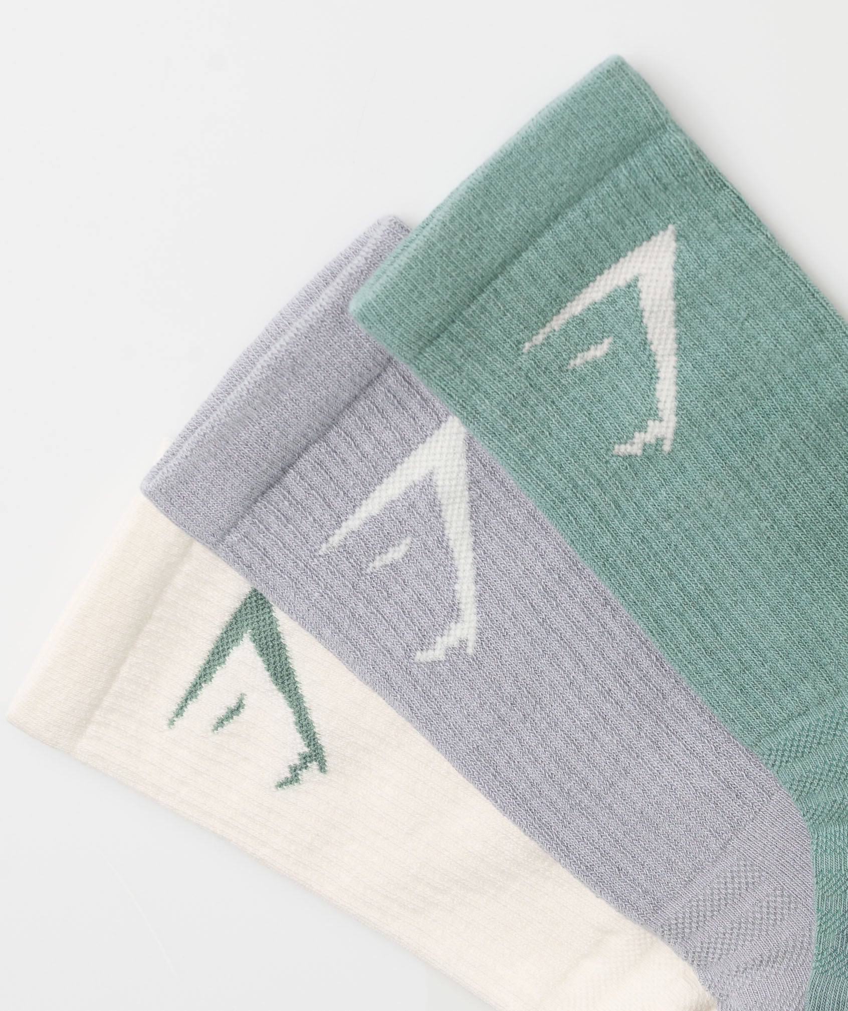 GYMSHARK Performance Athletic Crew Socks 3-Pack | Breathable Everyday Comfort in Sky Blue/Metallic Lavender/Cloud White 