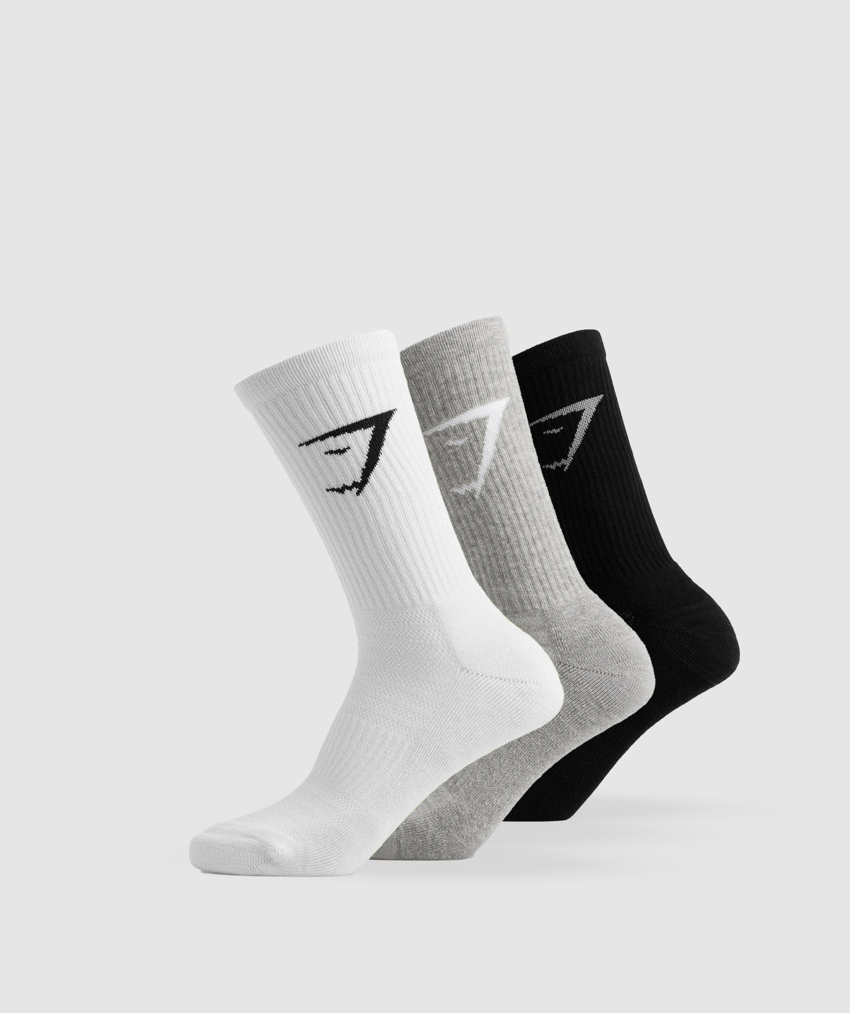GYMSHARK Crew Training Socks 3-Pack - White/Light Grey Marl/Black
