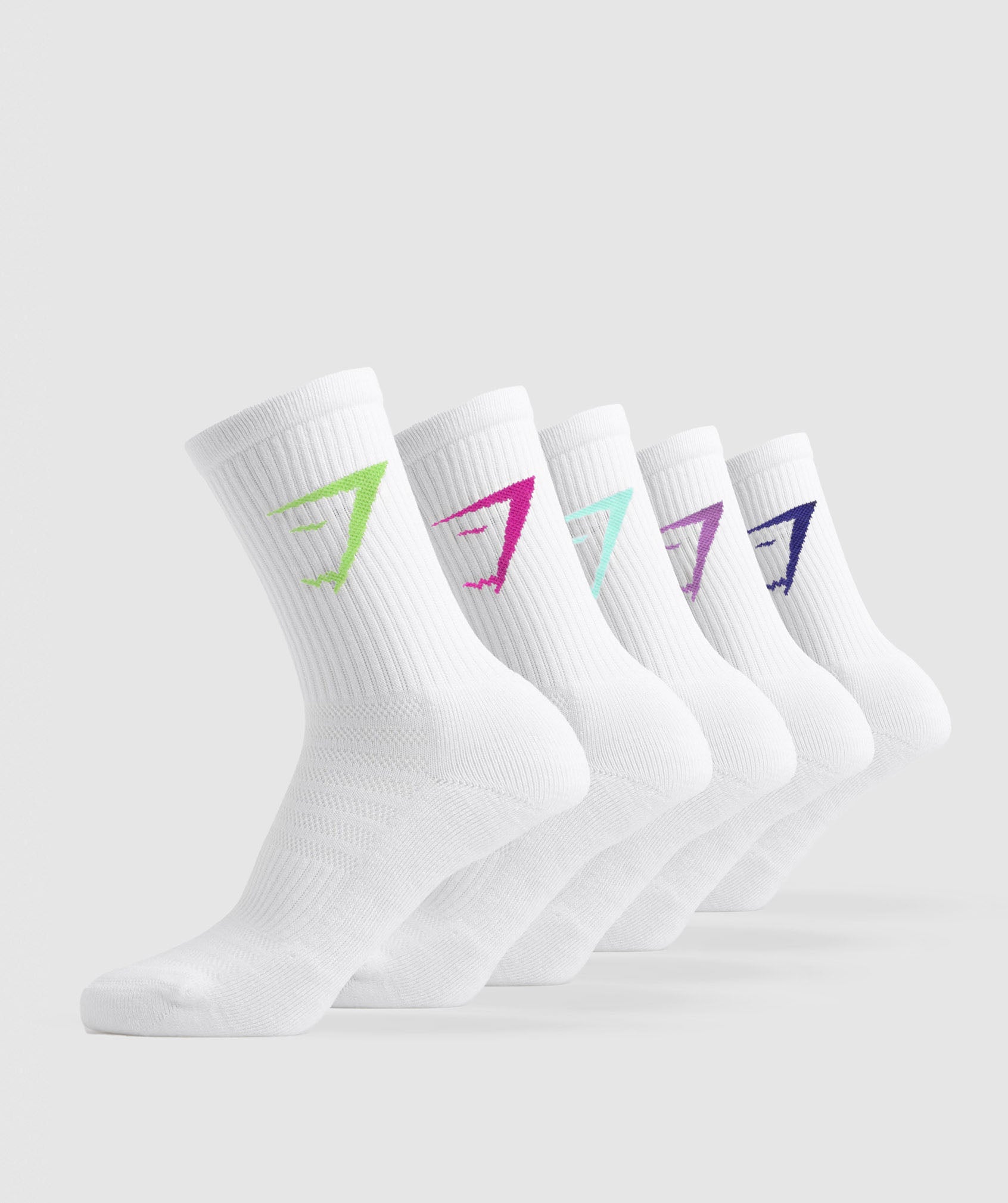 GYMSHARK Performance Crew Socks 5-Pack - Dynamic Purple/Cobalt Purple/Energy Gelato Green/Pop Turquoise/Vivid Pink