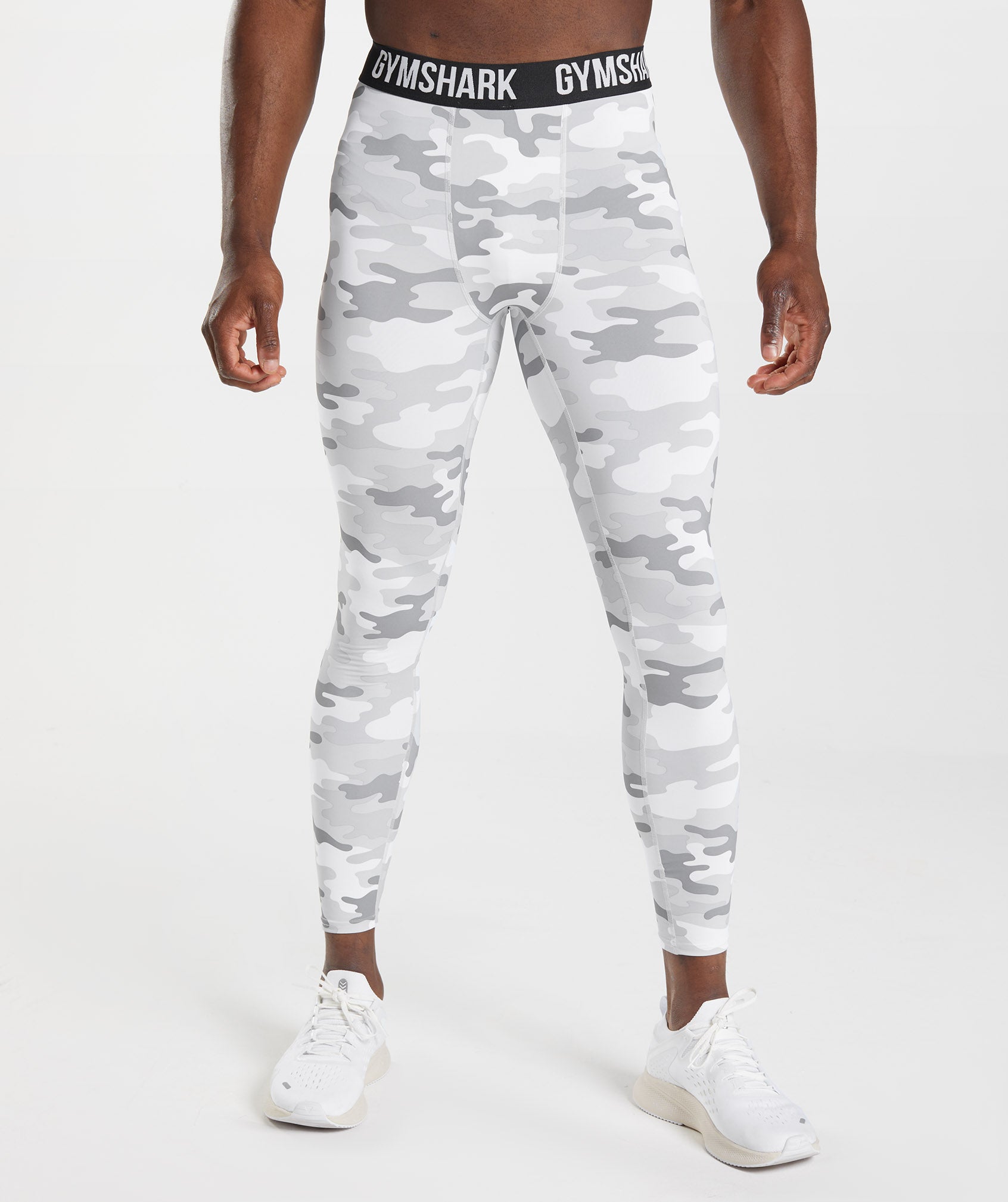 GYMSHARK Element Performance Base Layer Leggings - Light Grey Marble Print