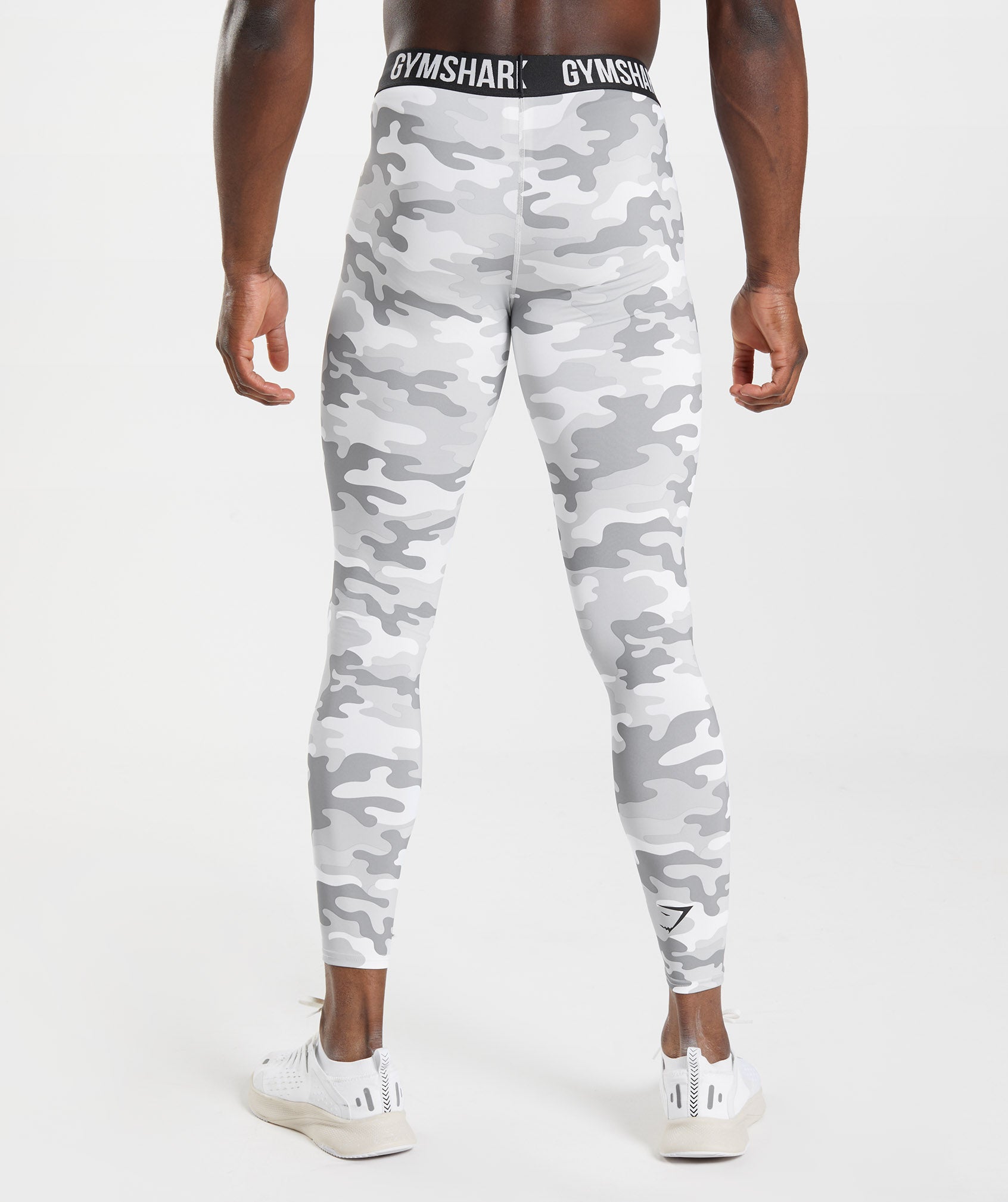 GYMSHARK Element Performance Base Layer Leggings - Light Grey Marble Print 