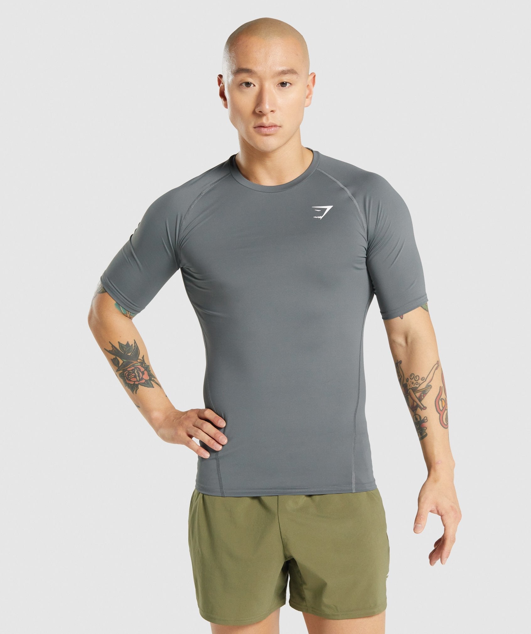 GYMSHARK Men's Element Performance Base Layer Tee | Graphite Heather