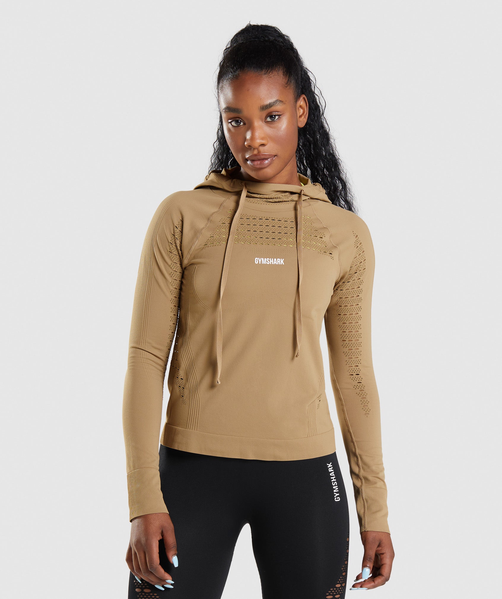 GYMSHARK Energy Seamless Zip Hoodie - Cozy Fit Biscotti Brown
