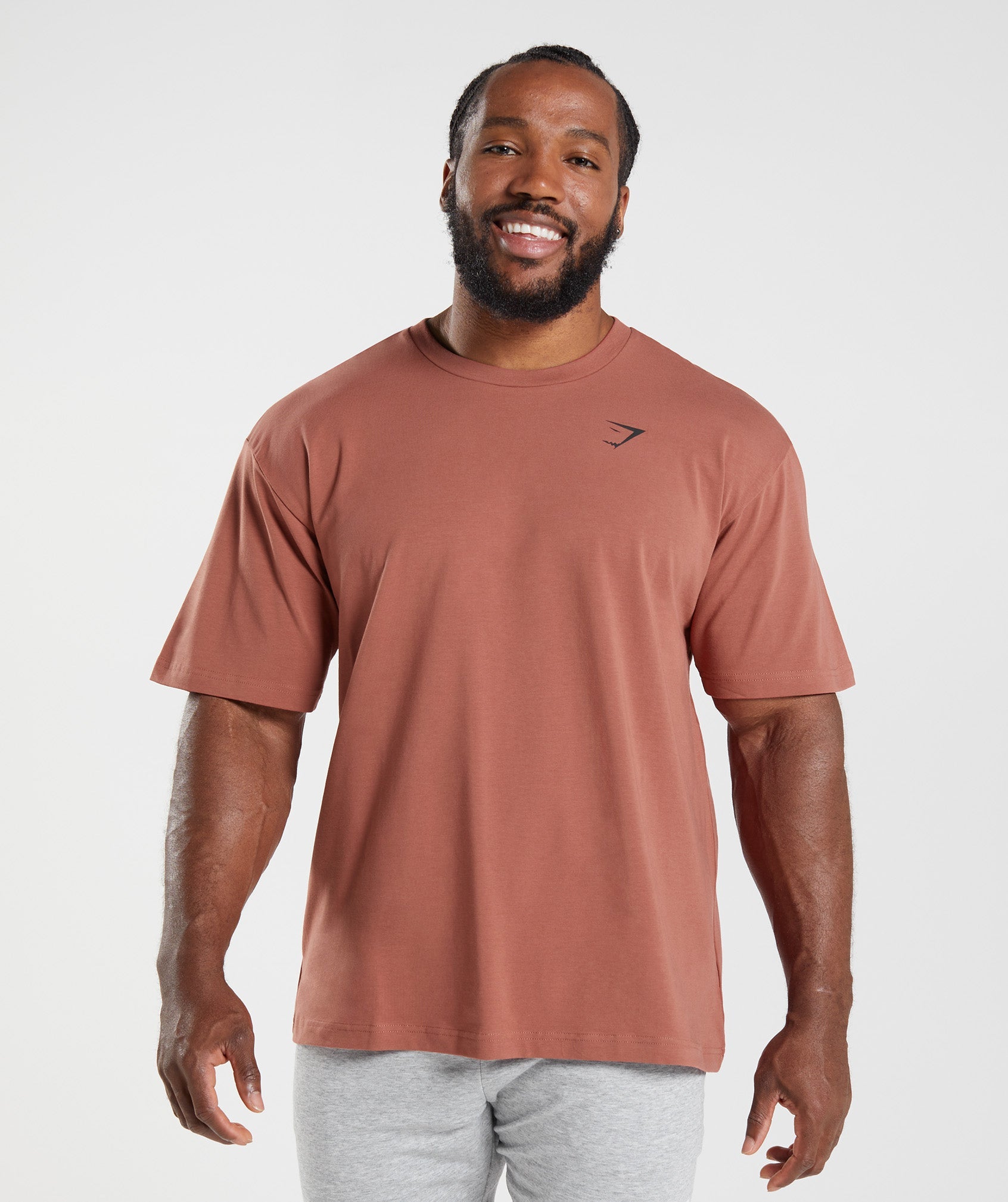GYMSHARK Relaxed Fit Vintage Crew Tee - Soft Muted Rose Brown