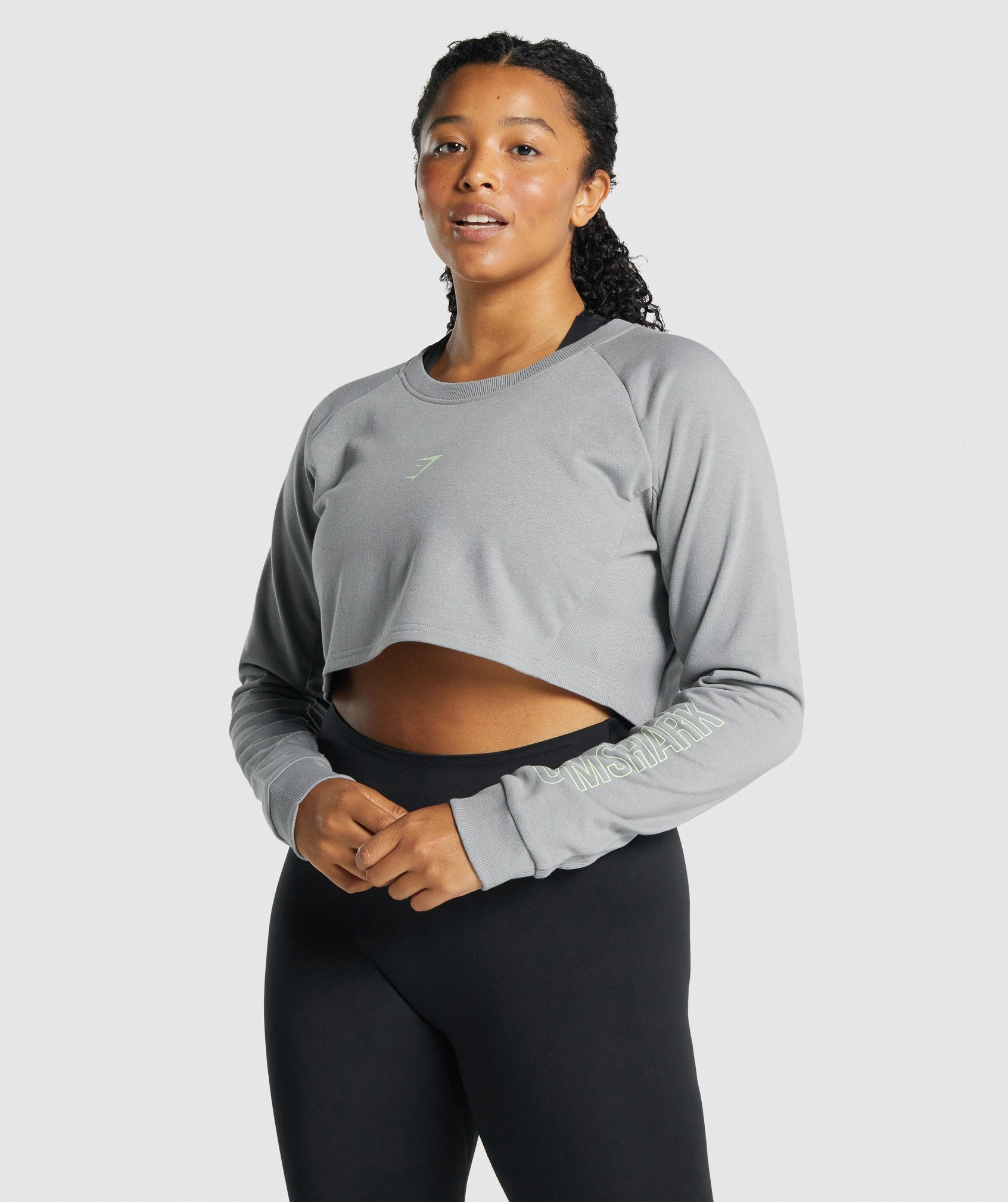 GYMSHARK Gymshark Apollo Oversized Cropped Hoodie with Graphic Print - Smoky Heather Grey