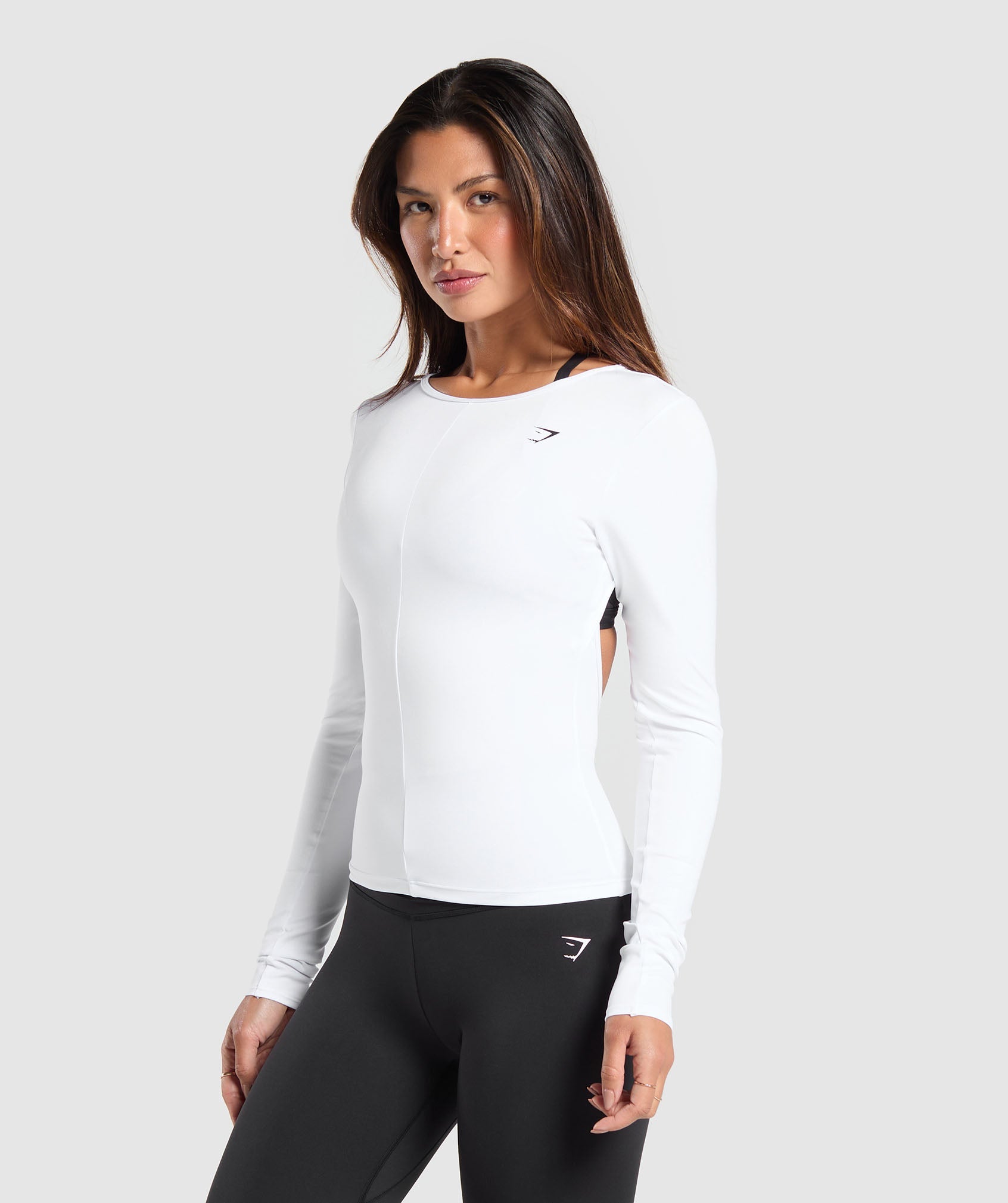 GYMSHARK Everyday Open-Back Long Sleeve Workout Top - Crisp White 