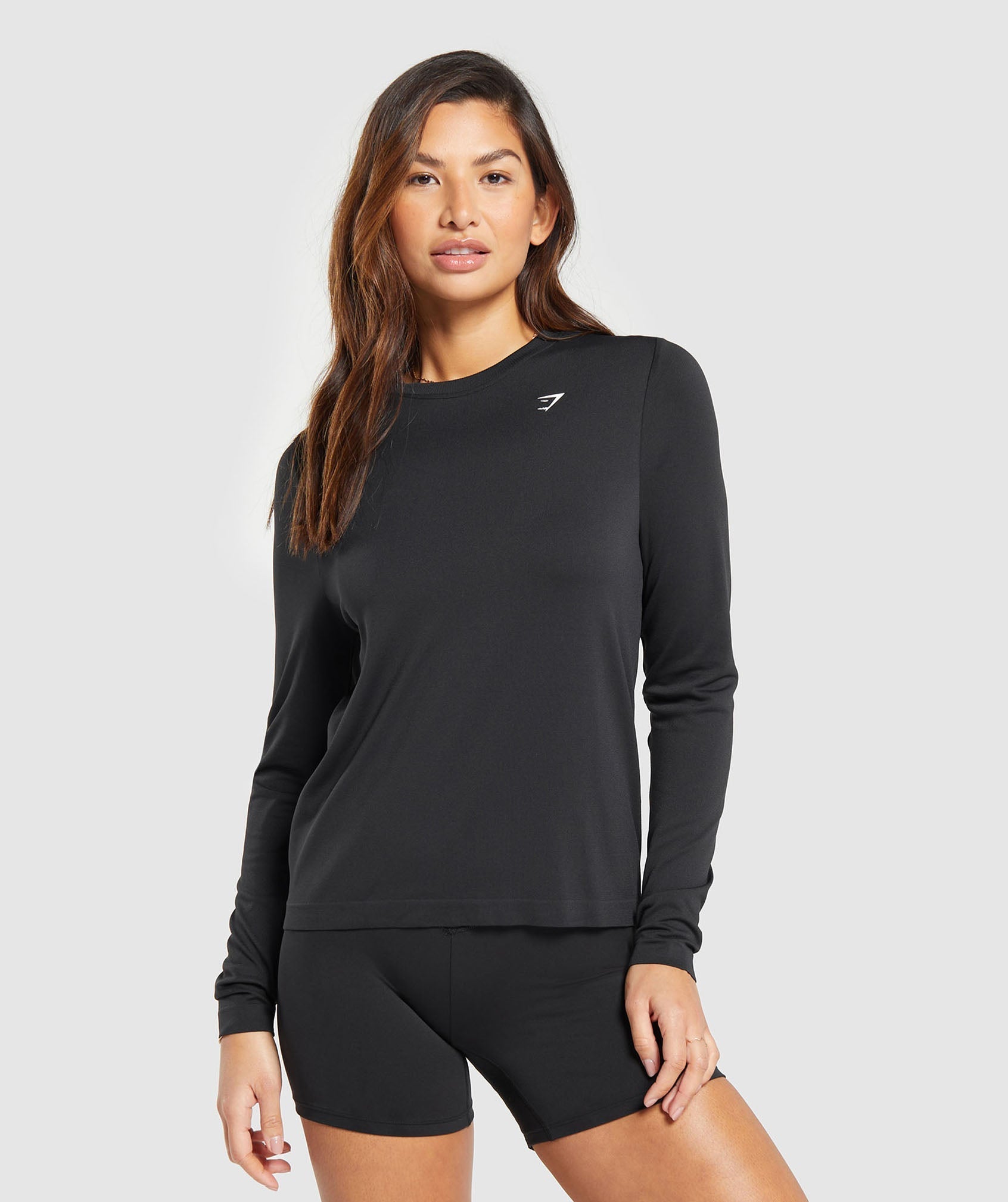GYMSHARK GYMSHARK Women's Workout Top - Buttery Soft Long Sleeve for Yoga & Gym, High Neck Seamless Design, Black - Breathable Soft Stretch Comfort Fit