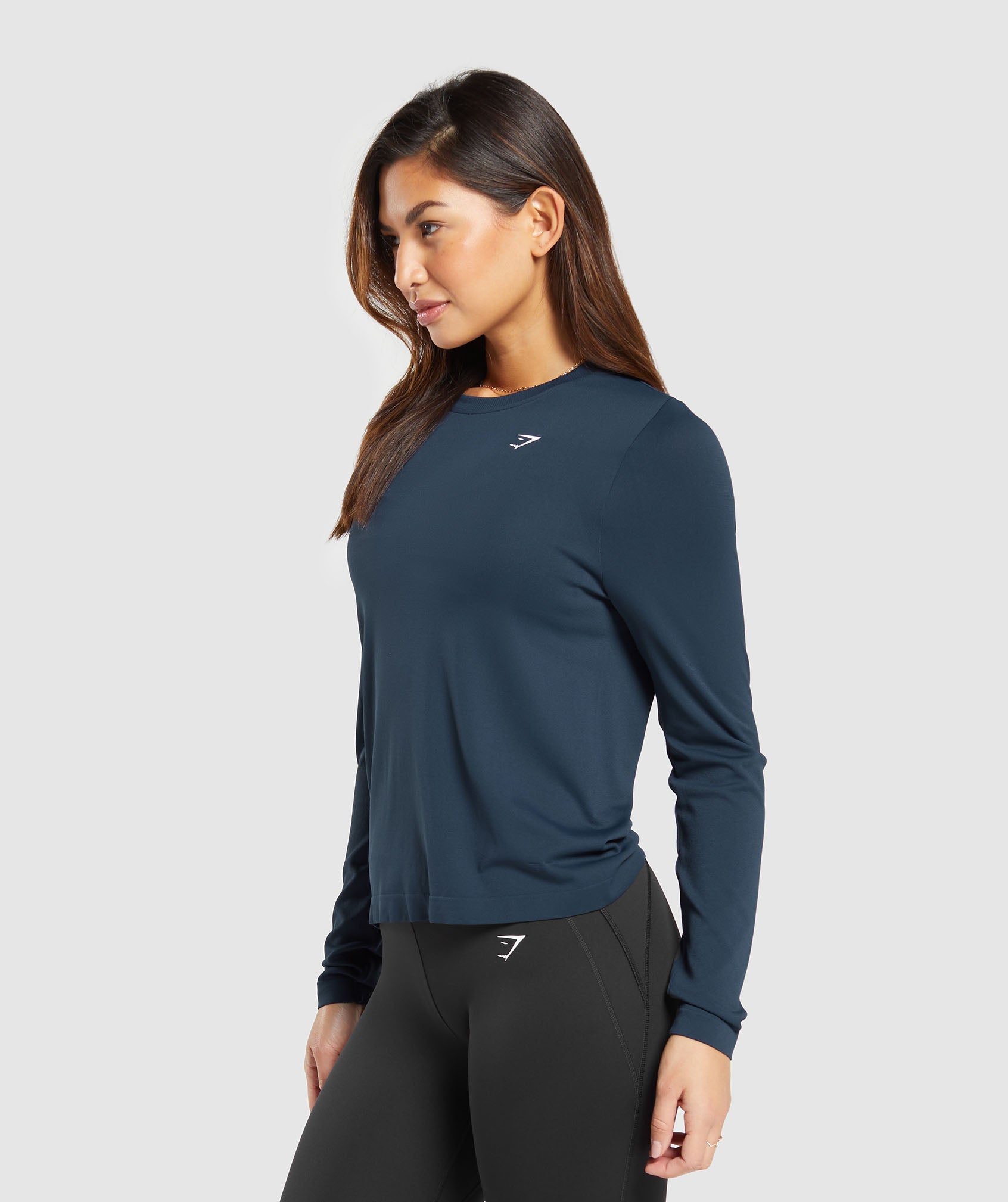 GYMSHARK Ultra-Soft Seamless Long Sleeve Shirt - Classic Navy Blue 