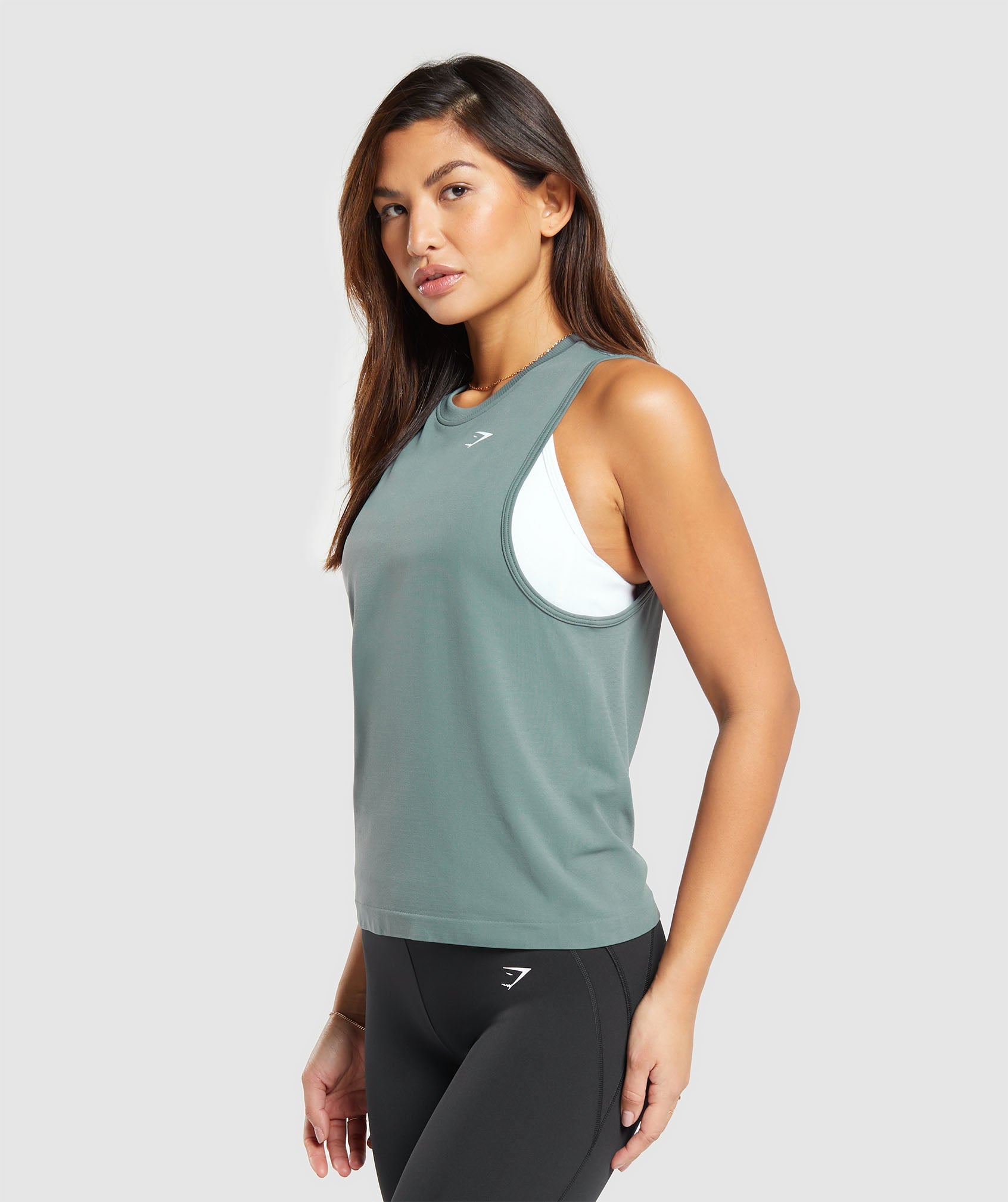 GYMSHARK Seamless Workout Tank - Ultra-Soft Daily Wear Tee in Military Green & Teal Ombre