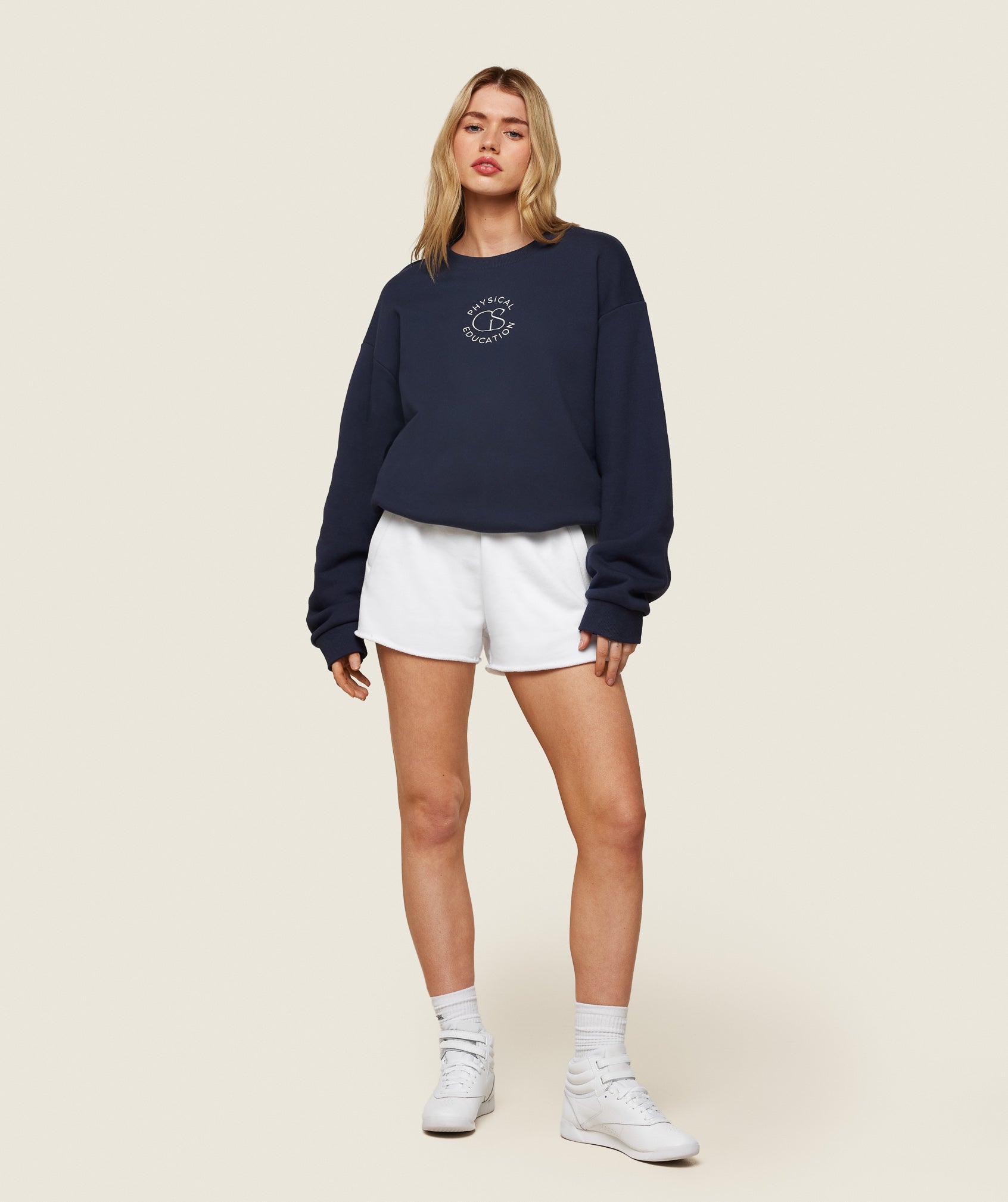 GYMSHARK Gymshark Athletic Training Crewneck Sweatshirt with Embroidered Logo in Rich Navy 