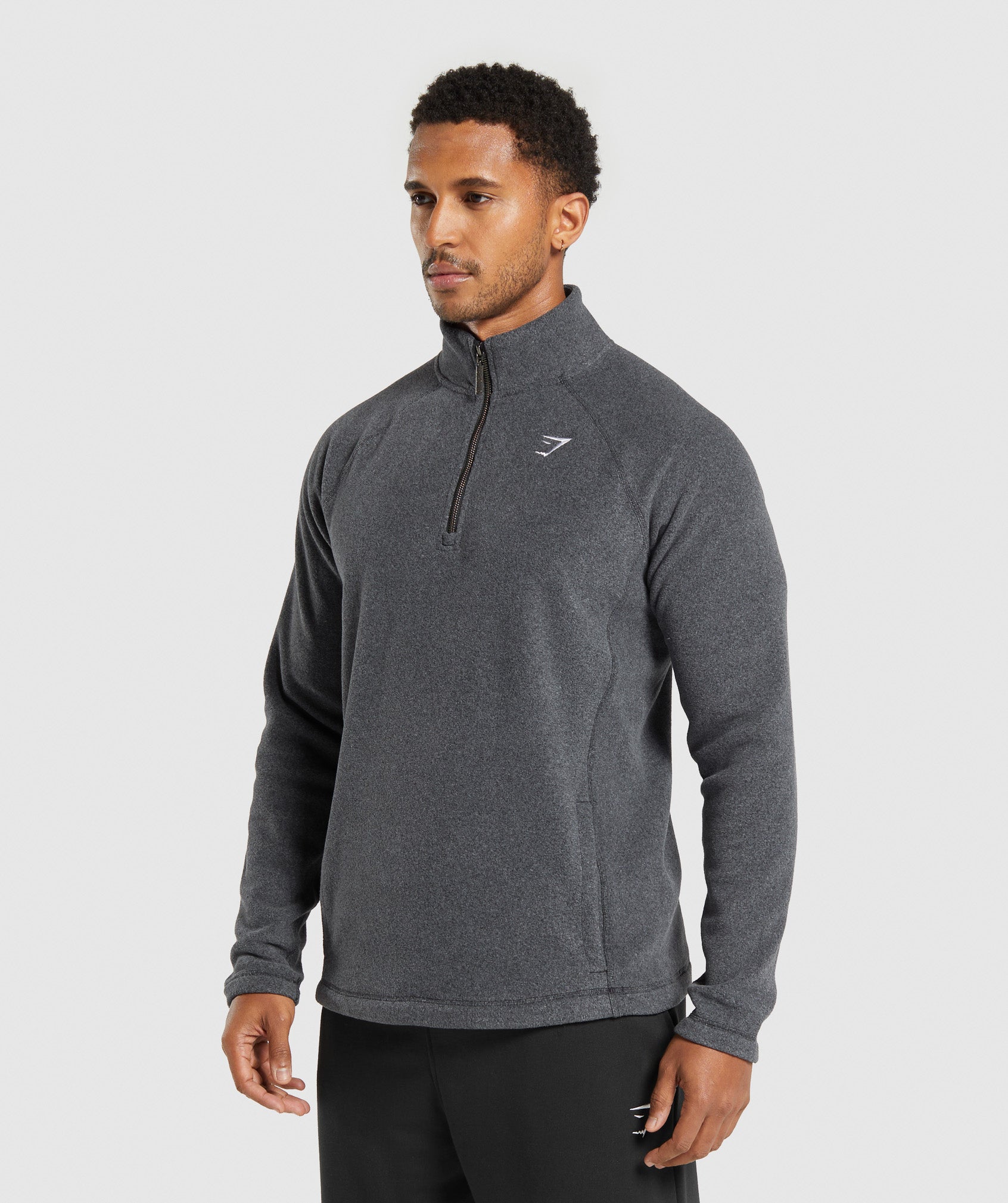 GYMSHARK Men's Thermal 1/4 Zip Fleece Pullover - Charcoal/Heather Gray 