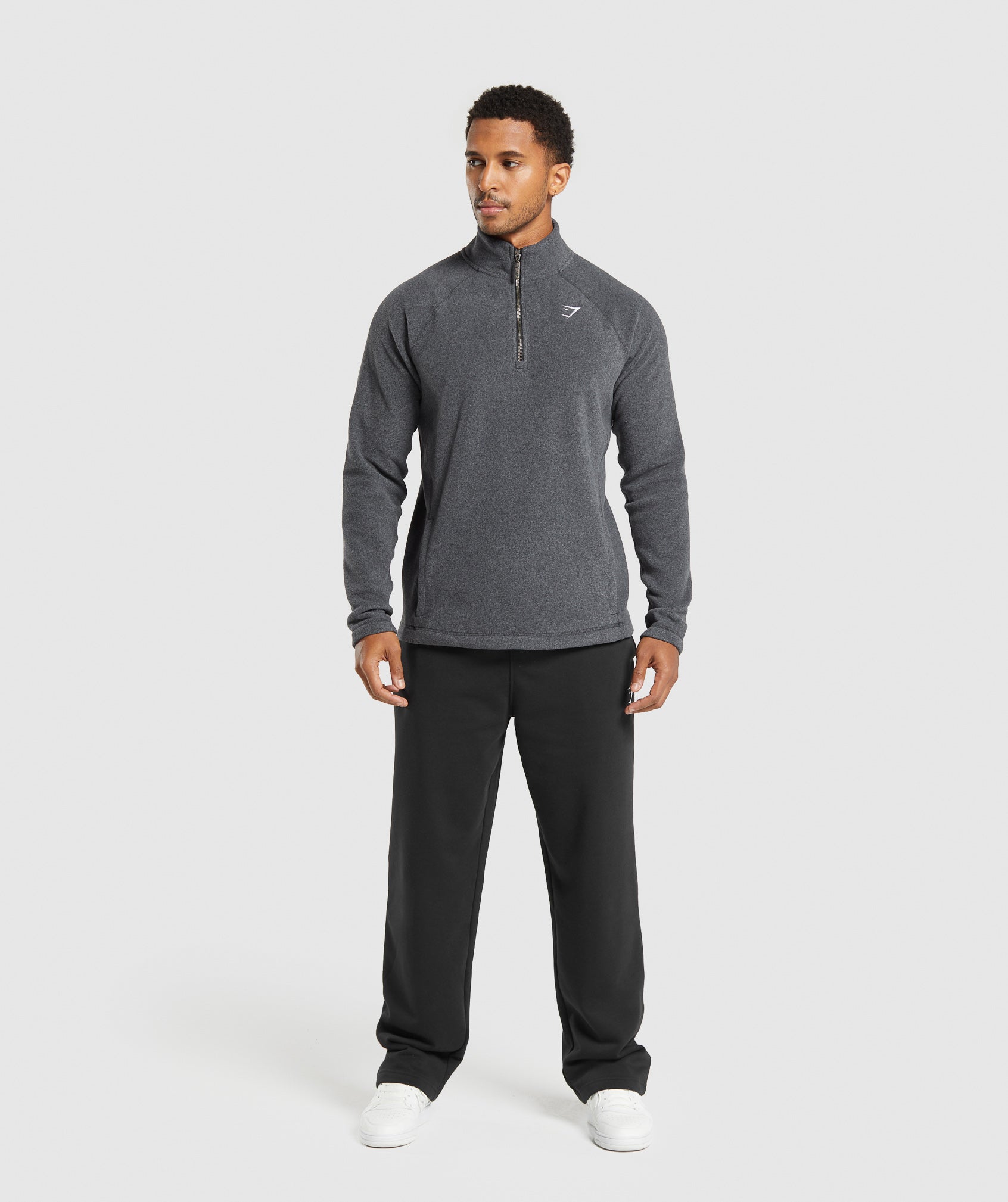 GYMSHARK Men's Thermal 1/4 Zip Fleece Pullover - Charcoal/Heather Gray 