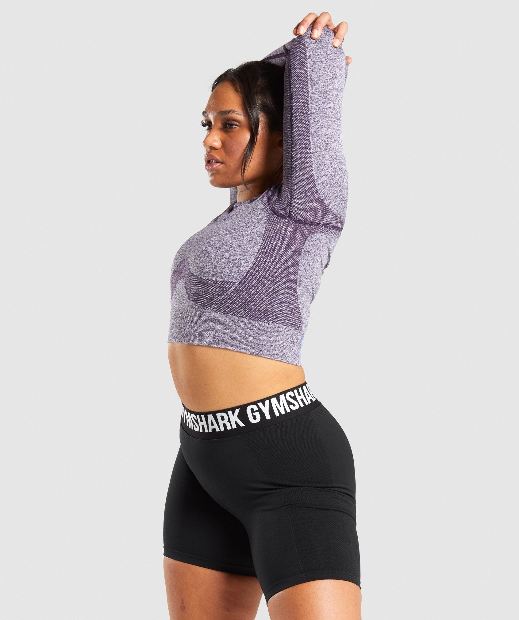 GYMSHARK Flex Training Long Sleeve Cropped Tee - Heathered Purple Finish 