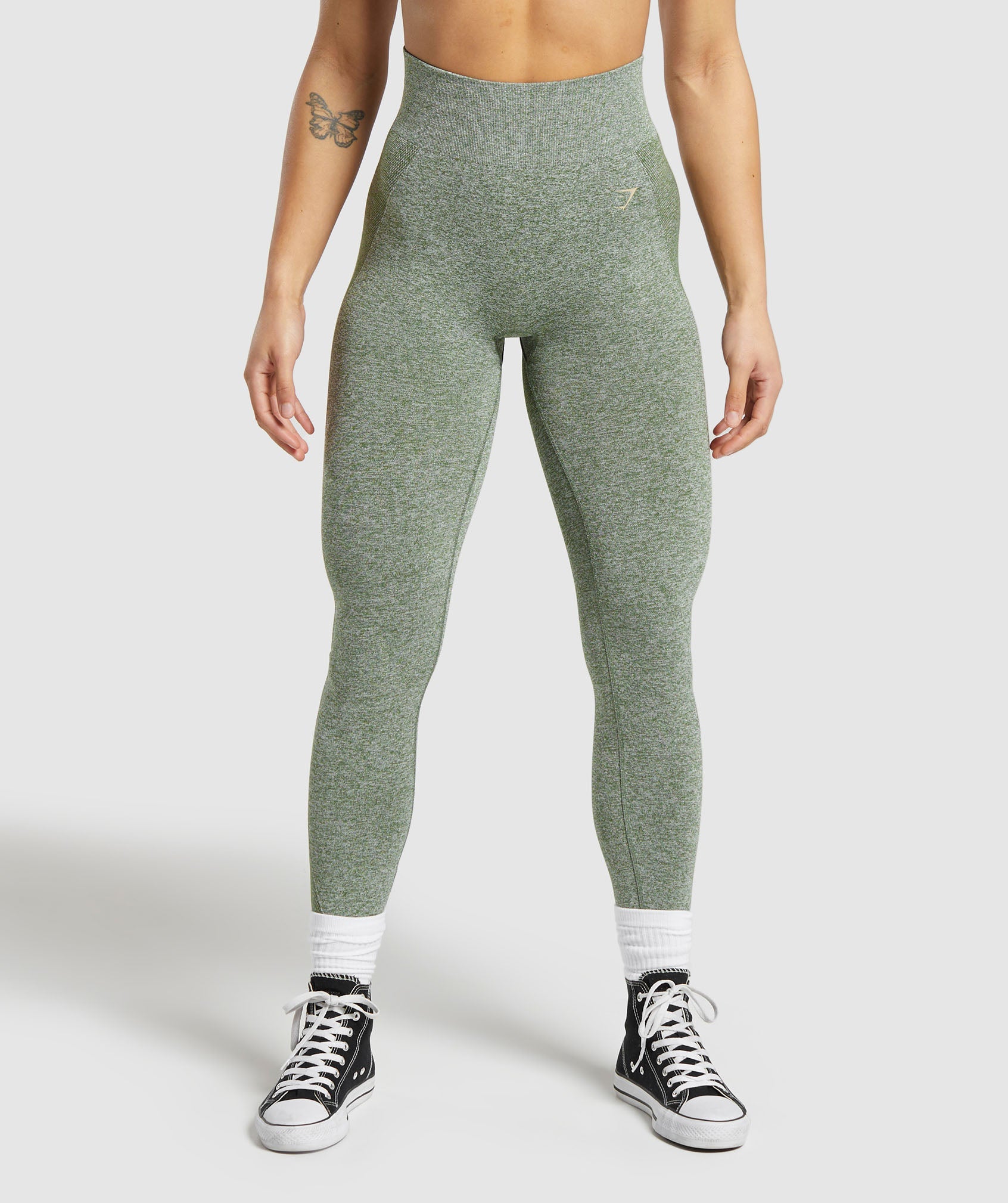 GYMSHARK Flex High-Waisted Sculpting Leggings - Buttery Soft Force Green & Vanilla Beige Two-Tone