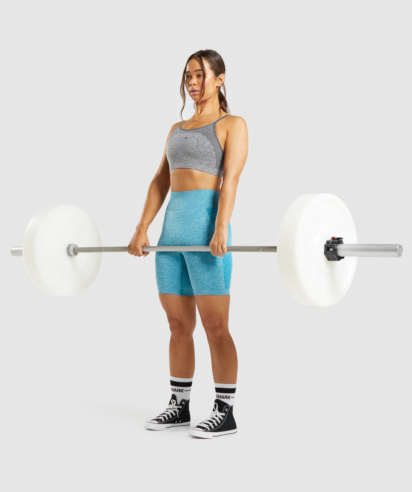 GYMSHARK Flex Crisscross Sports Bra - Heathered Charcoal Workout Essential 