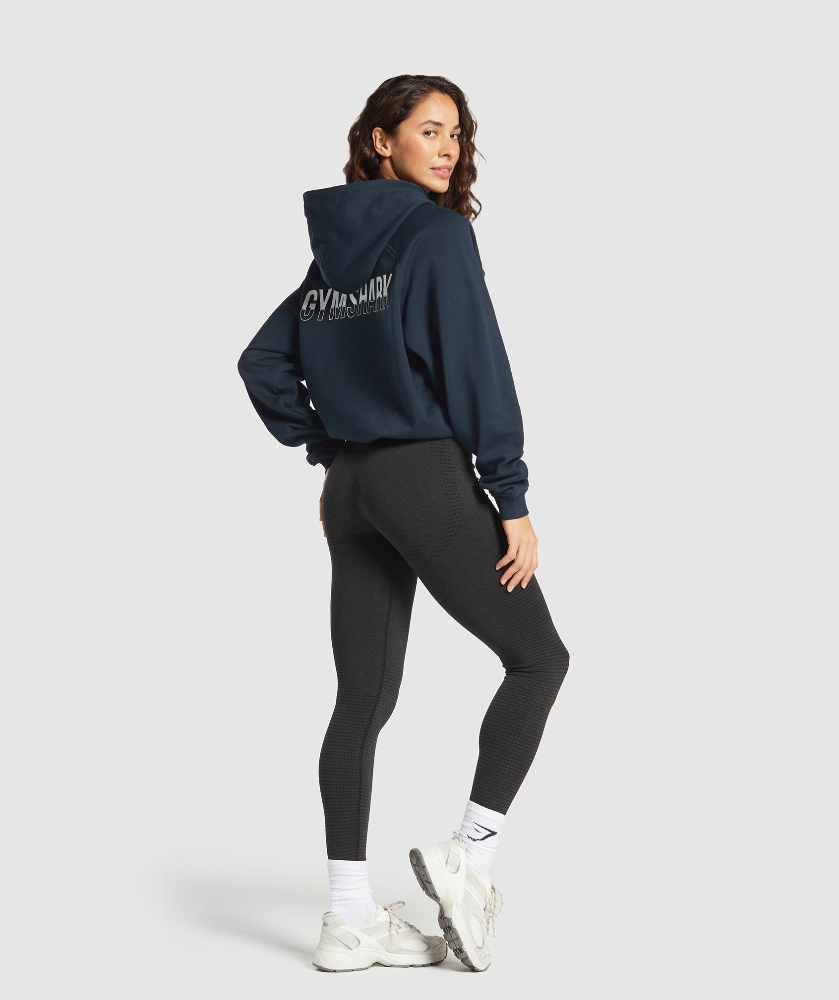 GYMSHARK Men's Fraction Zip Hooded Sweatshirt - Deep Navy Blue 