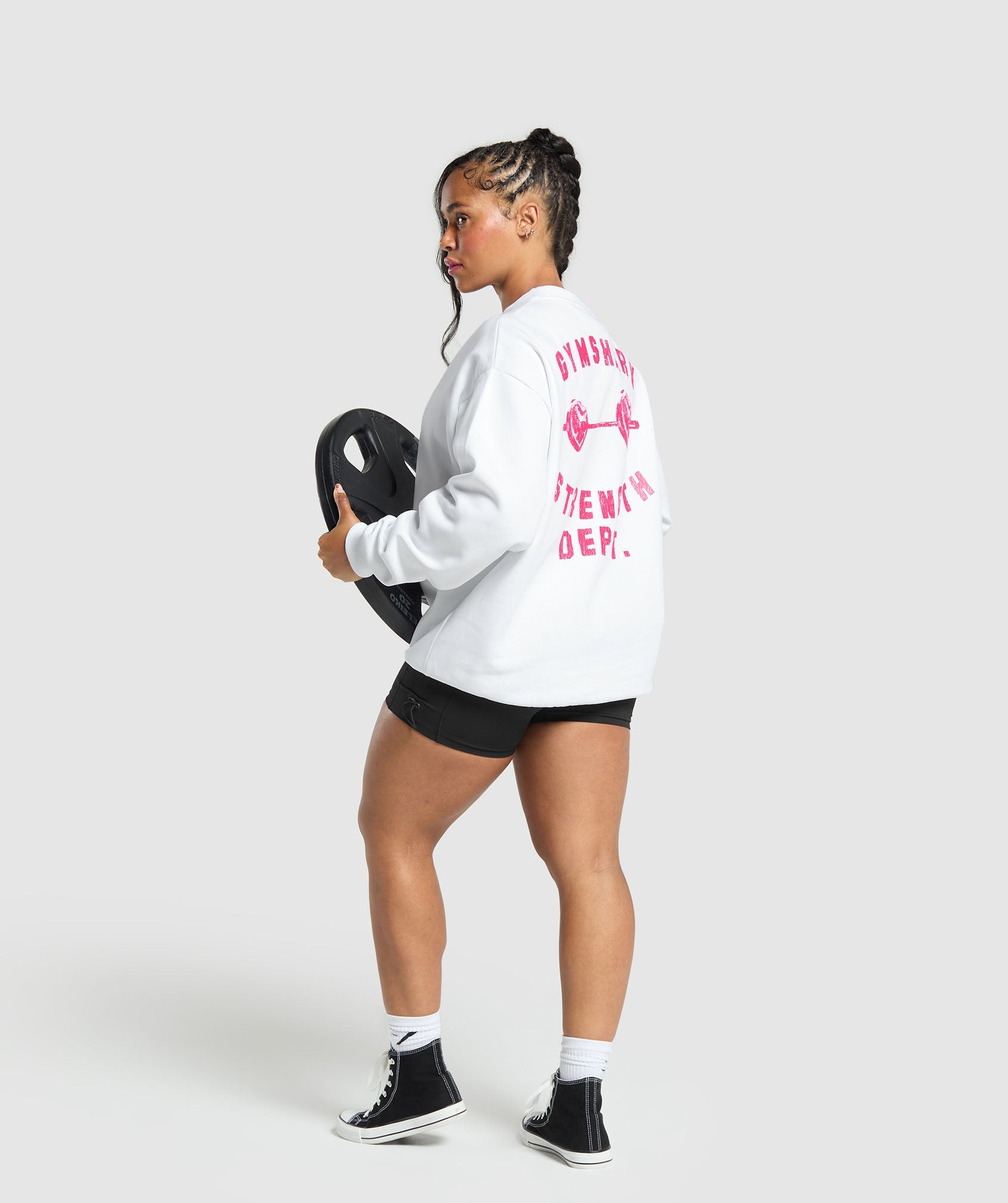 GYMSHARK GYMSHARK Cozy Barbell Hearts Oversized Crewneck - Soft White Sweatshirt